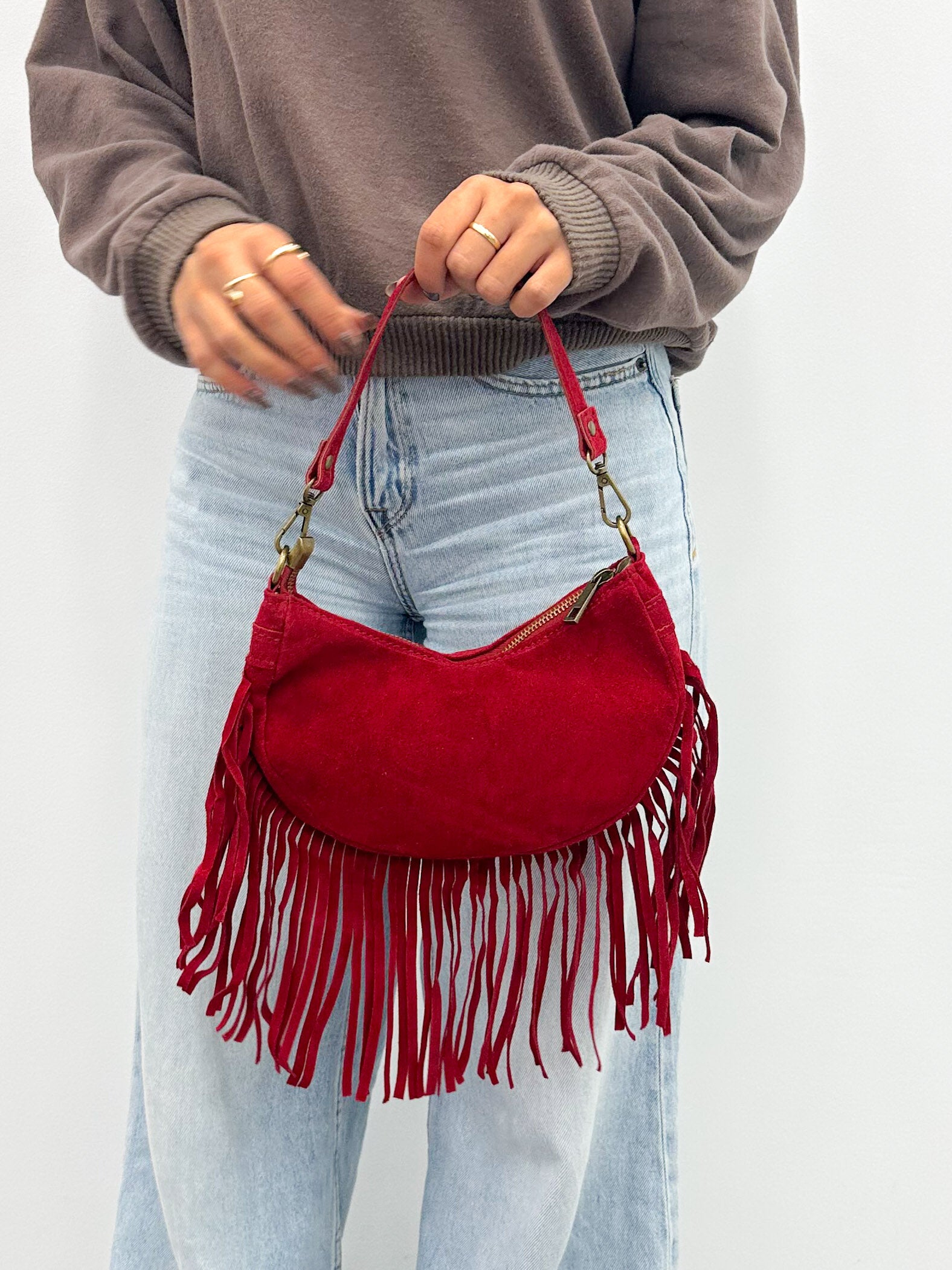 Bolso flecos piel rojo