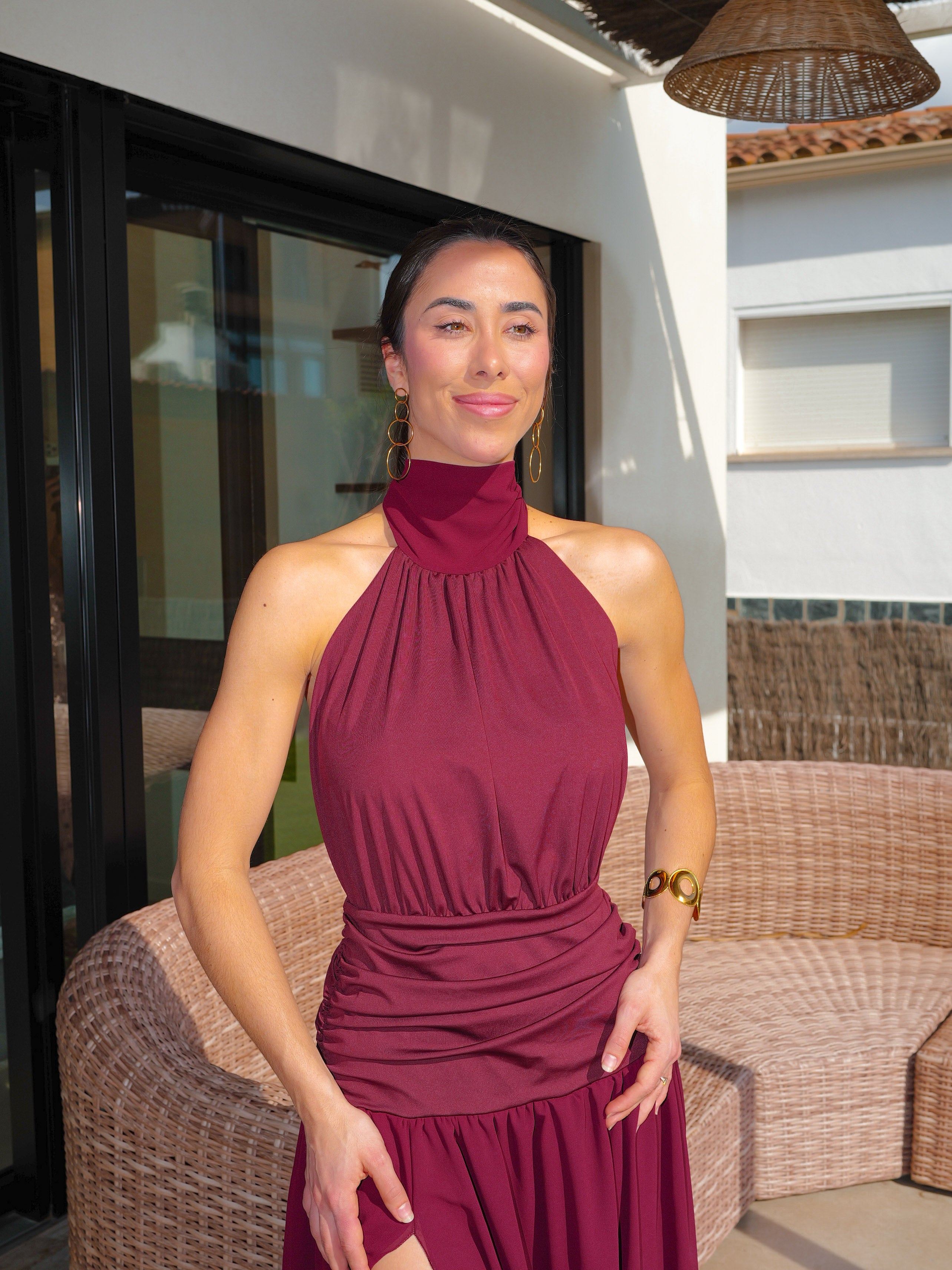 Long burgundy georgette skirt dress