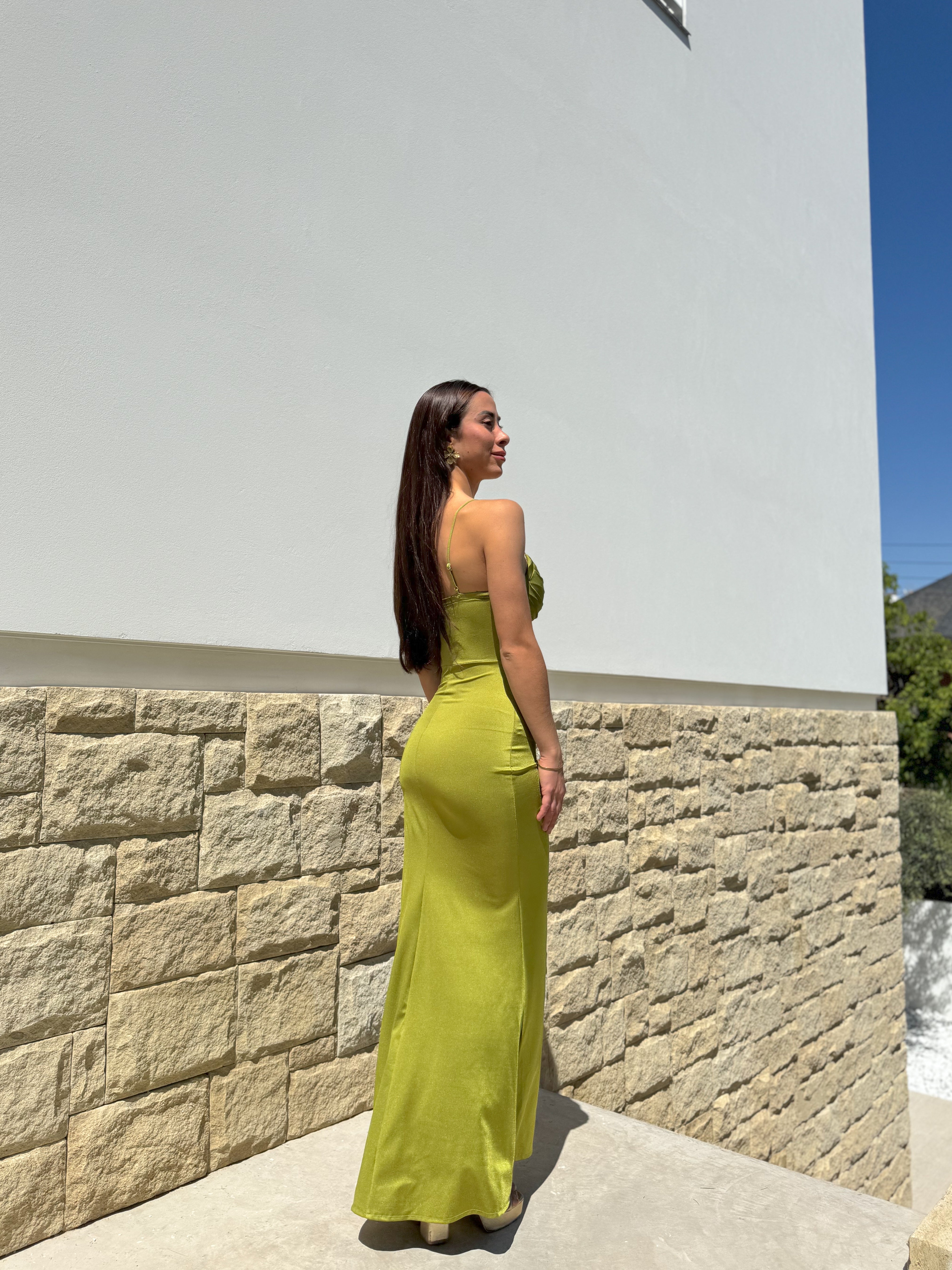 Olive satin corset dress