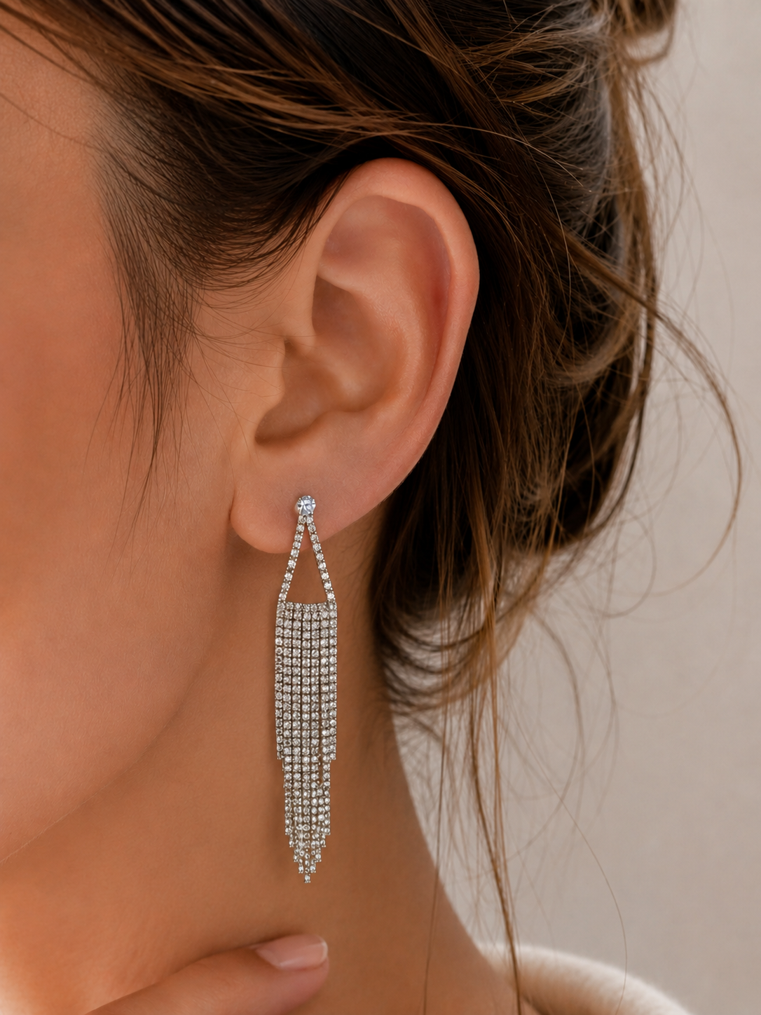 Pendientes cascada brillantes plateados