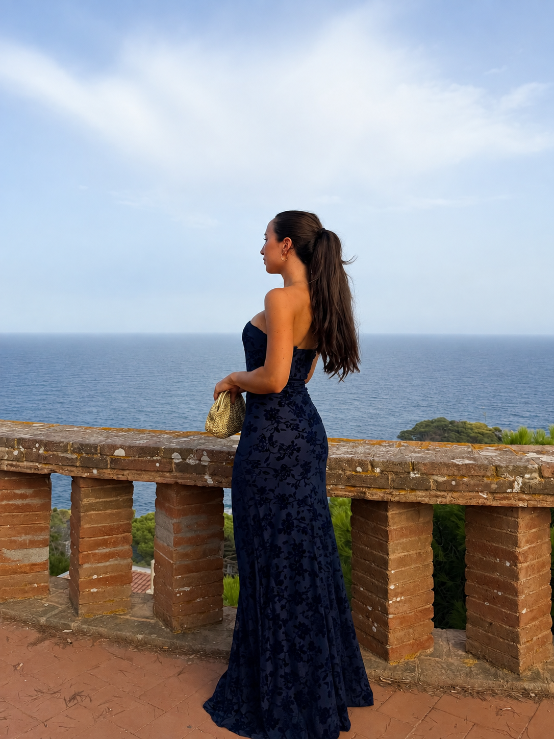 PREVENDITA - Abito in tulle con fiori color blu marino
