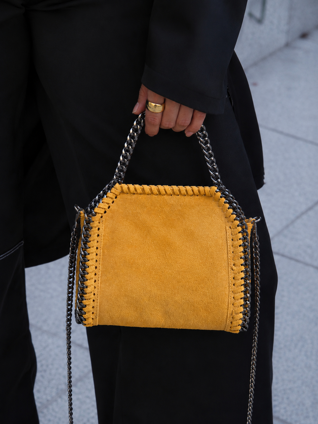 Yellow suede pocket bag