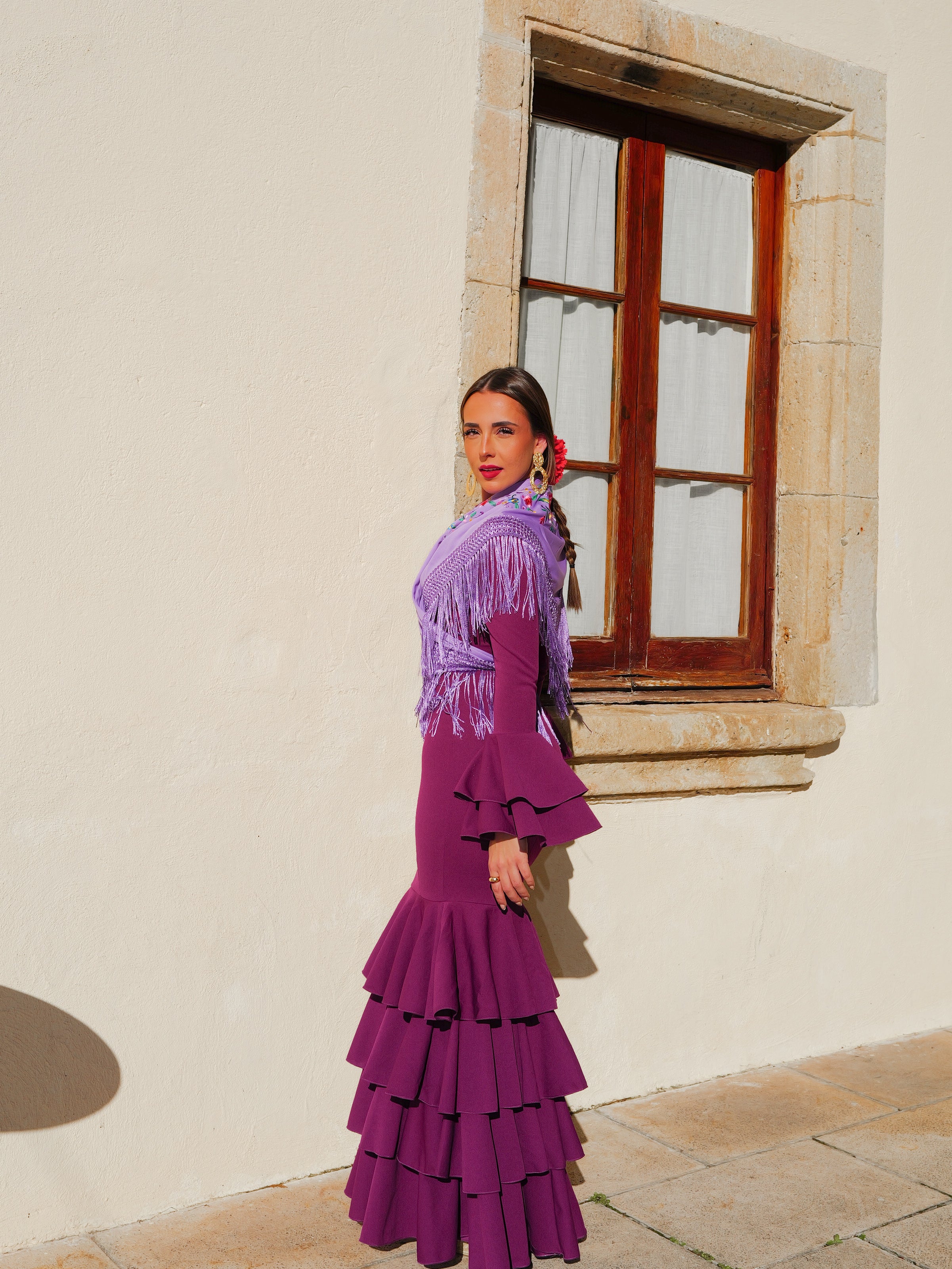 Traje flamenca volantes cereza