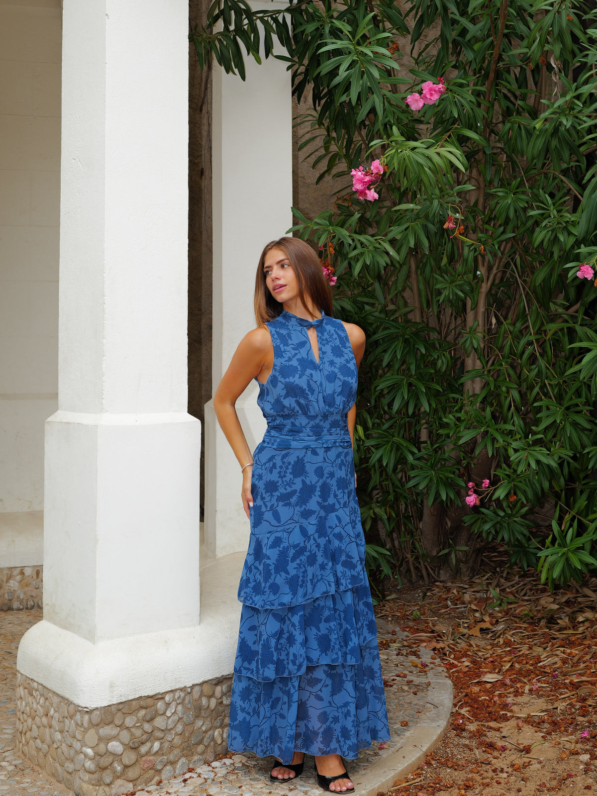 Vestido halter estampado azul