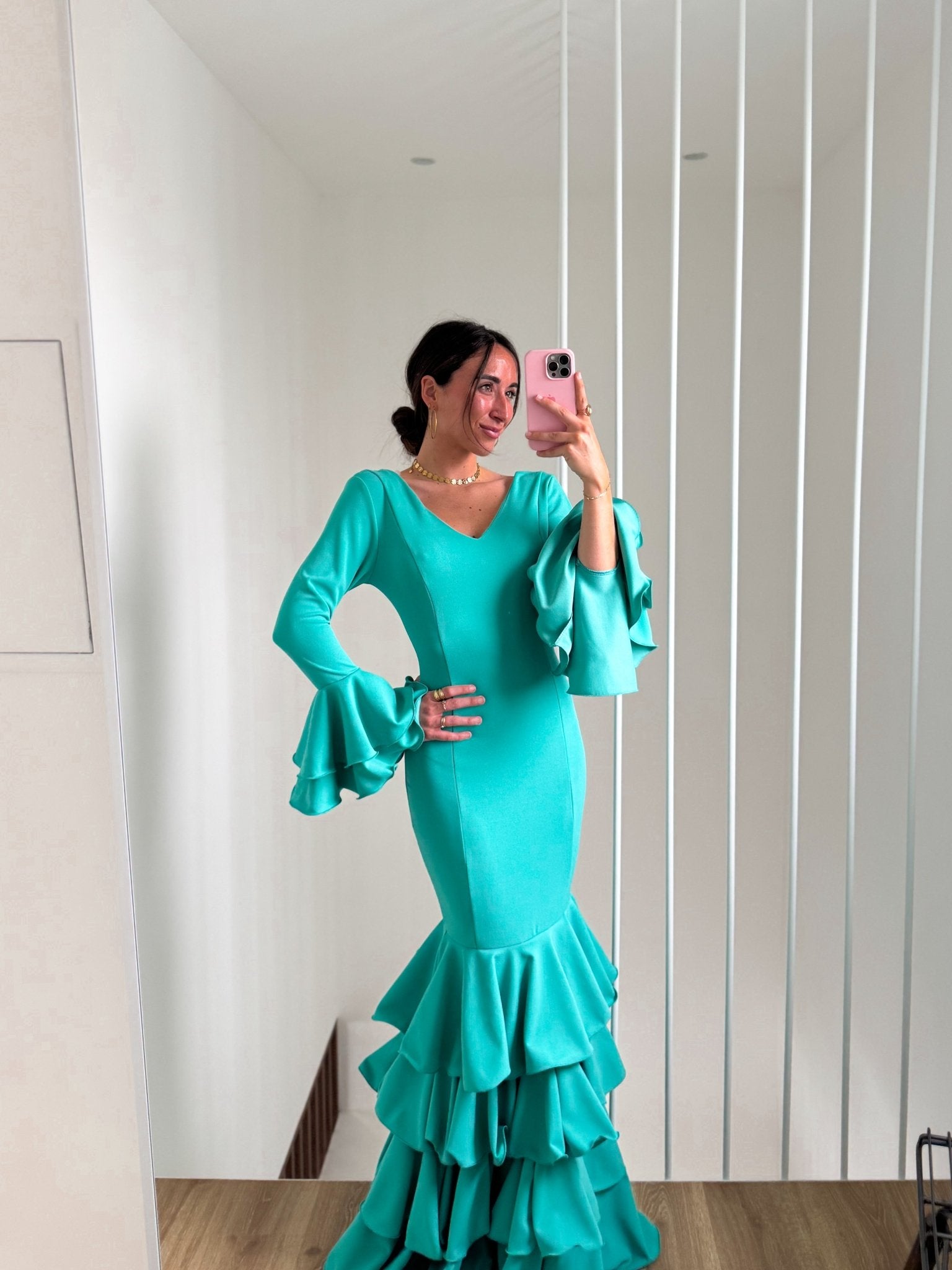 Traje flamenca volantes turquesa - SORELLAS