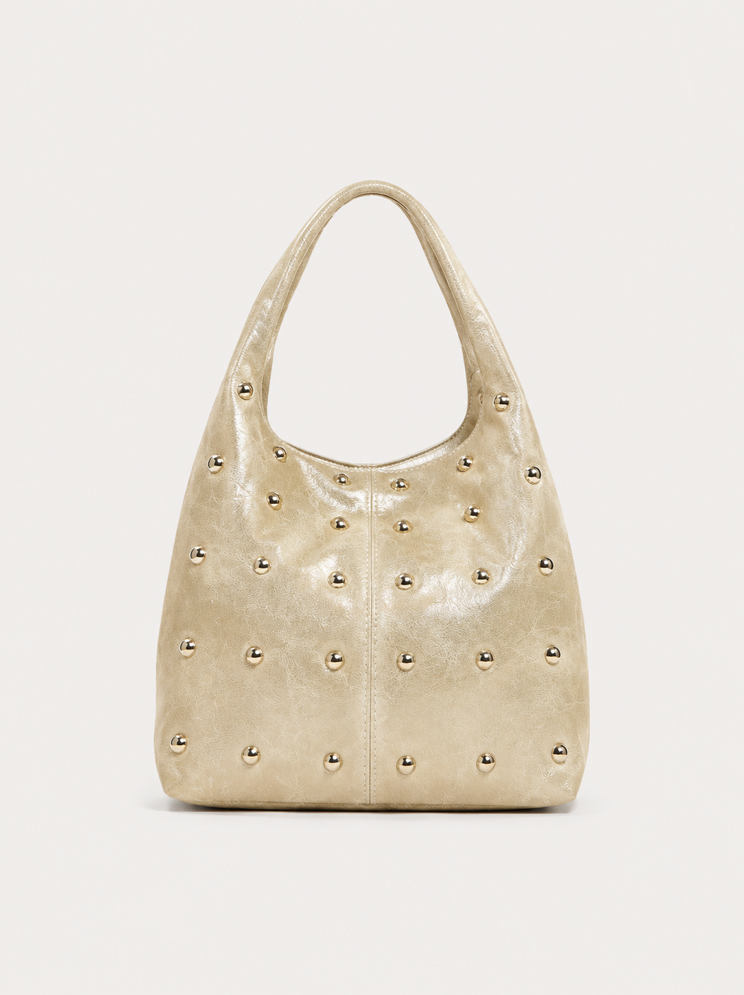 Beige studded shoulder bag