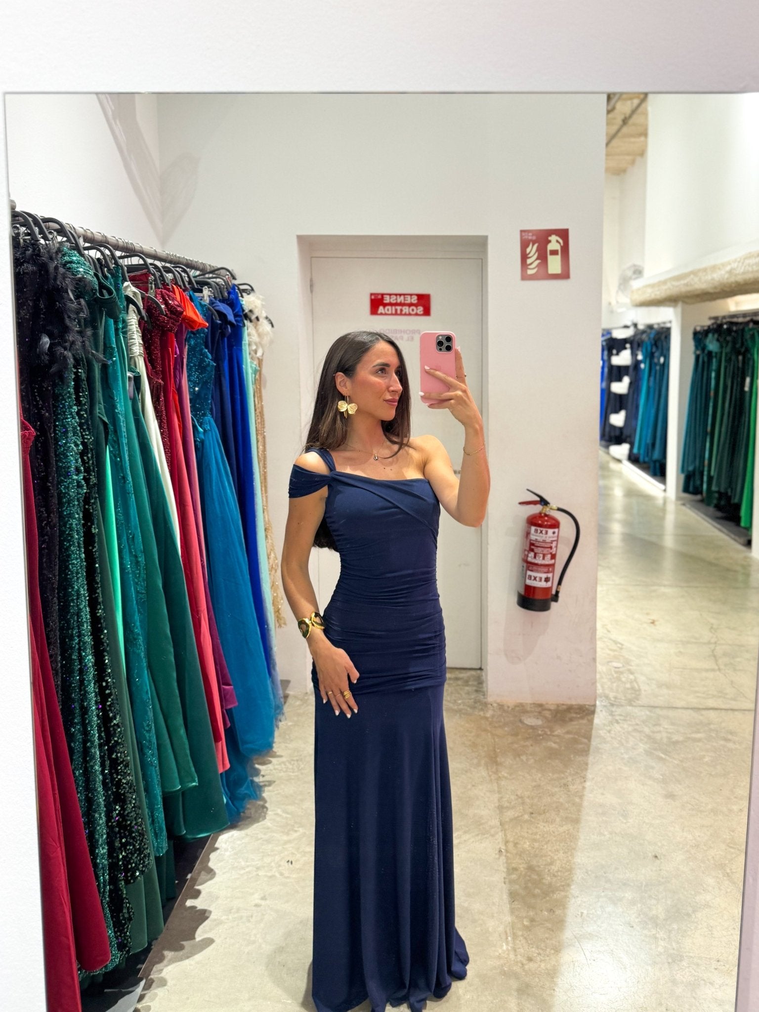 Navy blue asymmetrical dress with tie strap - SORELLAS