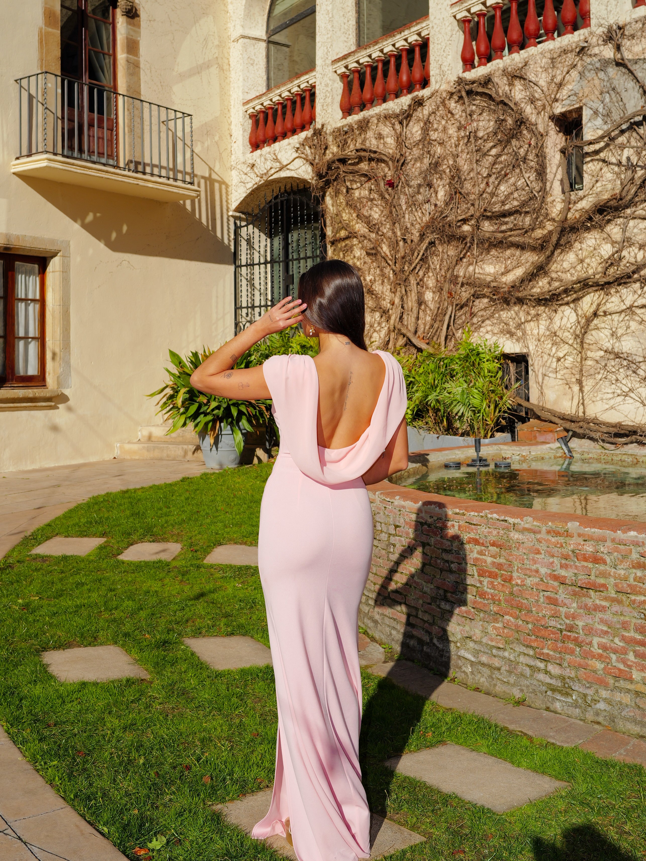 Vestido tulle doble cascada rosa