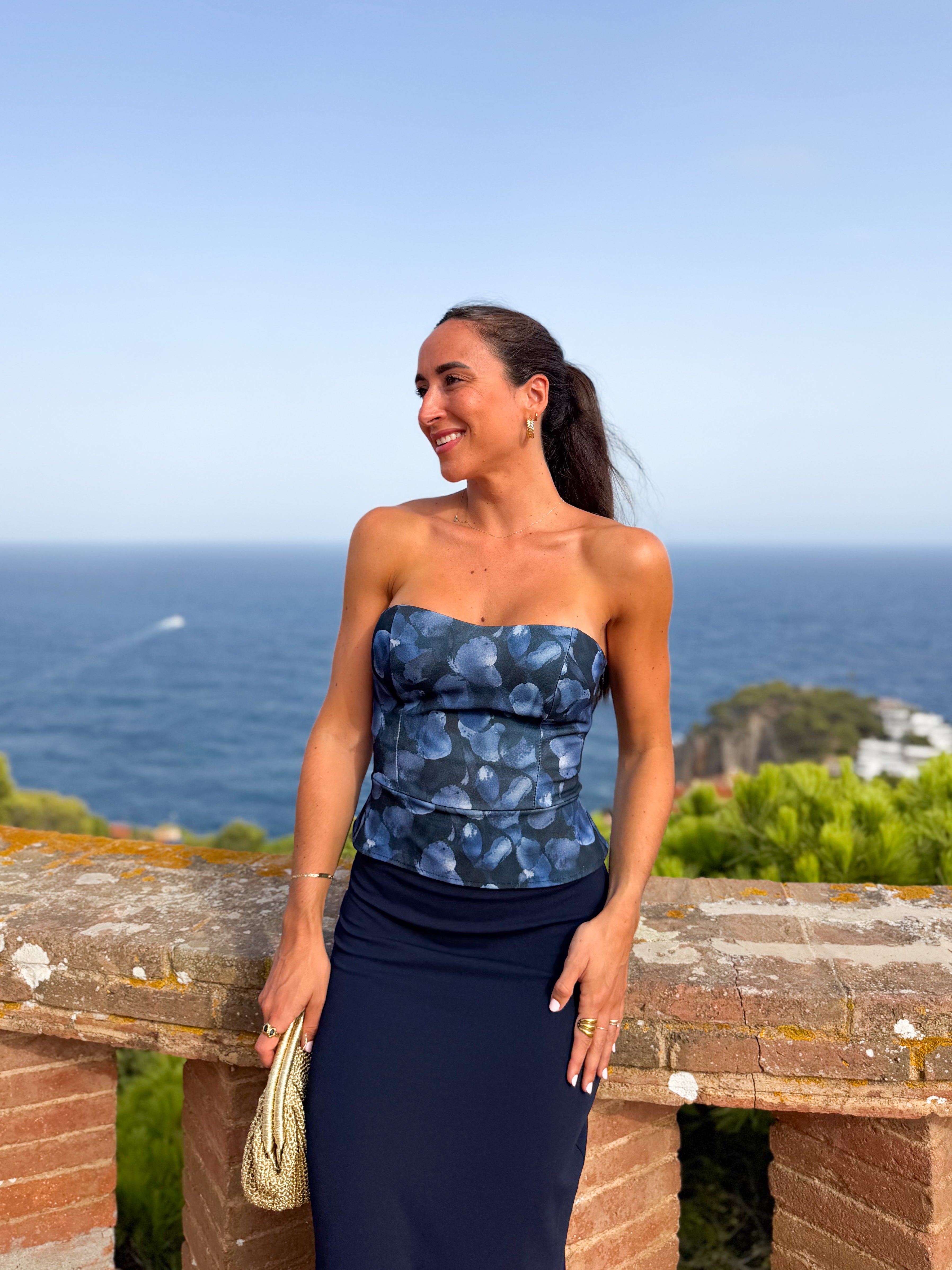 Vestido corsé estampado marino