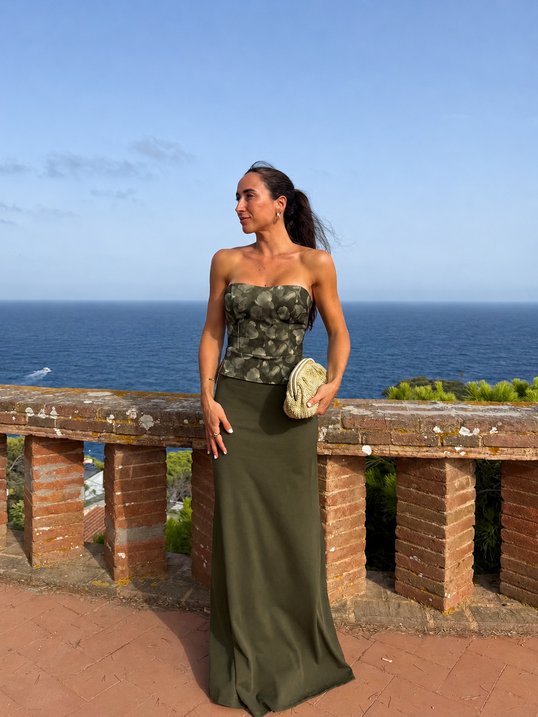 Vestido corsé estampado oliva