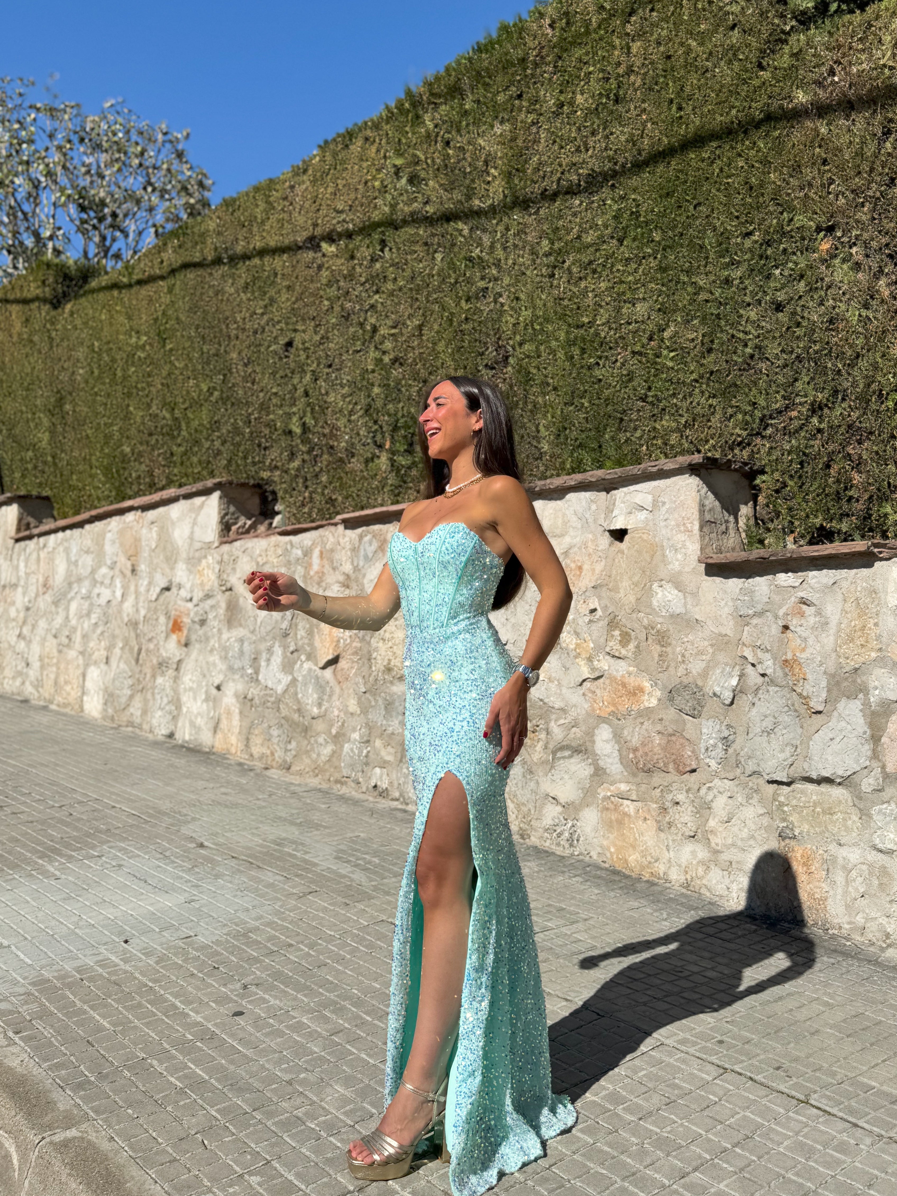 Abito corse sirena glitter turchese