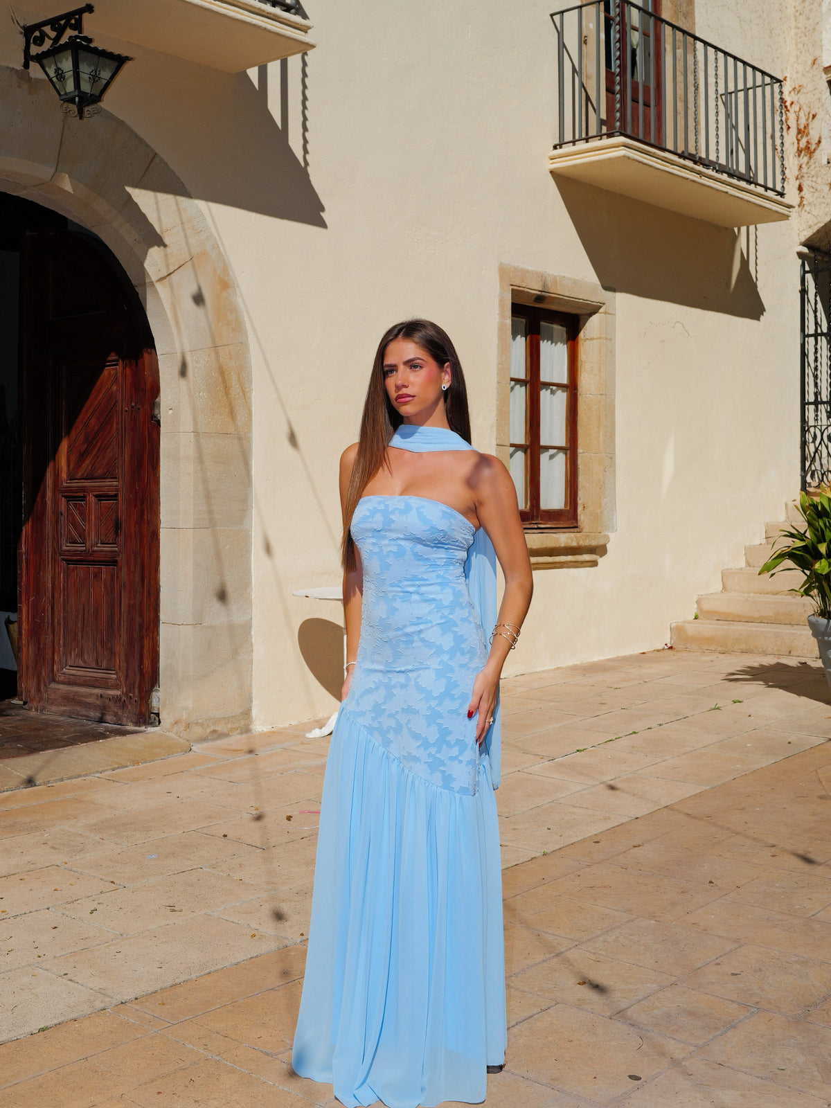 Vestido palabra asim textura celeste