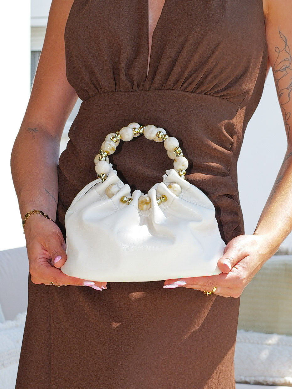 Clutch bombonera asa beige