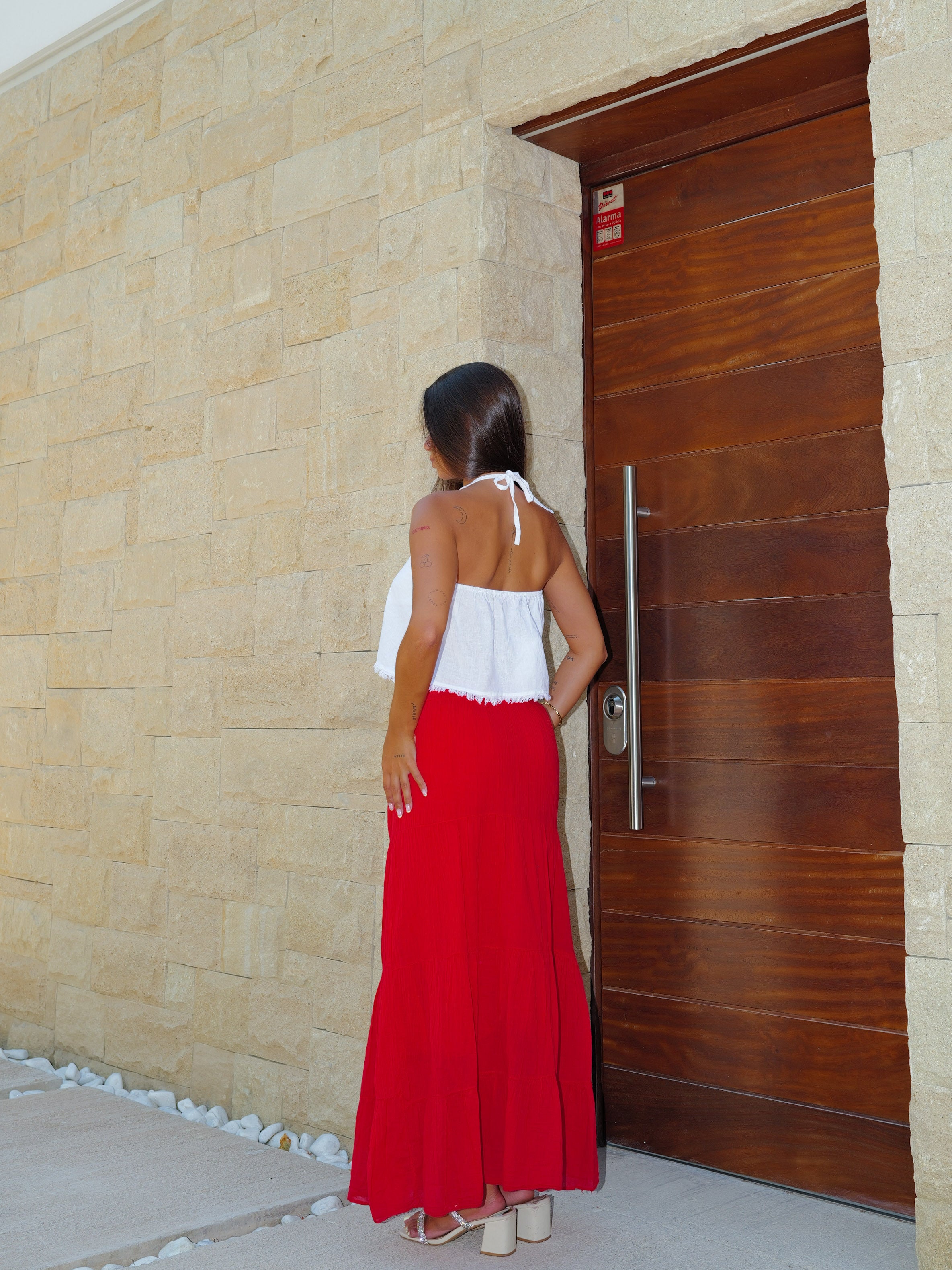 Falda midi cordón roja