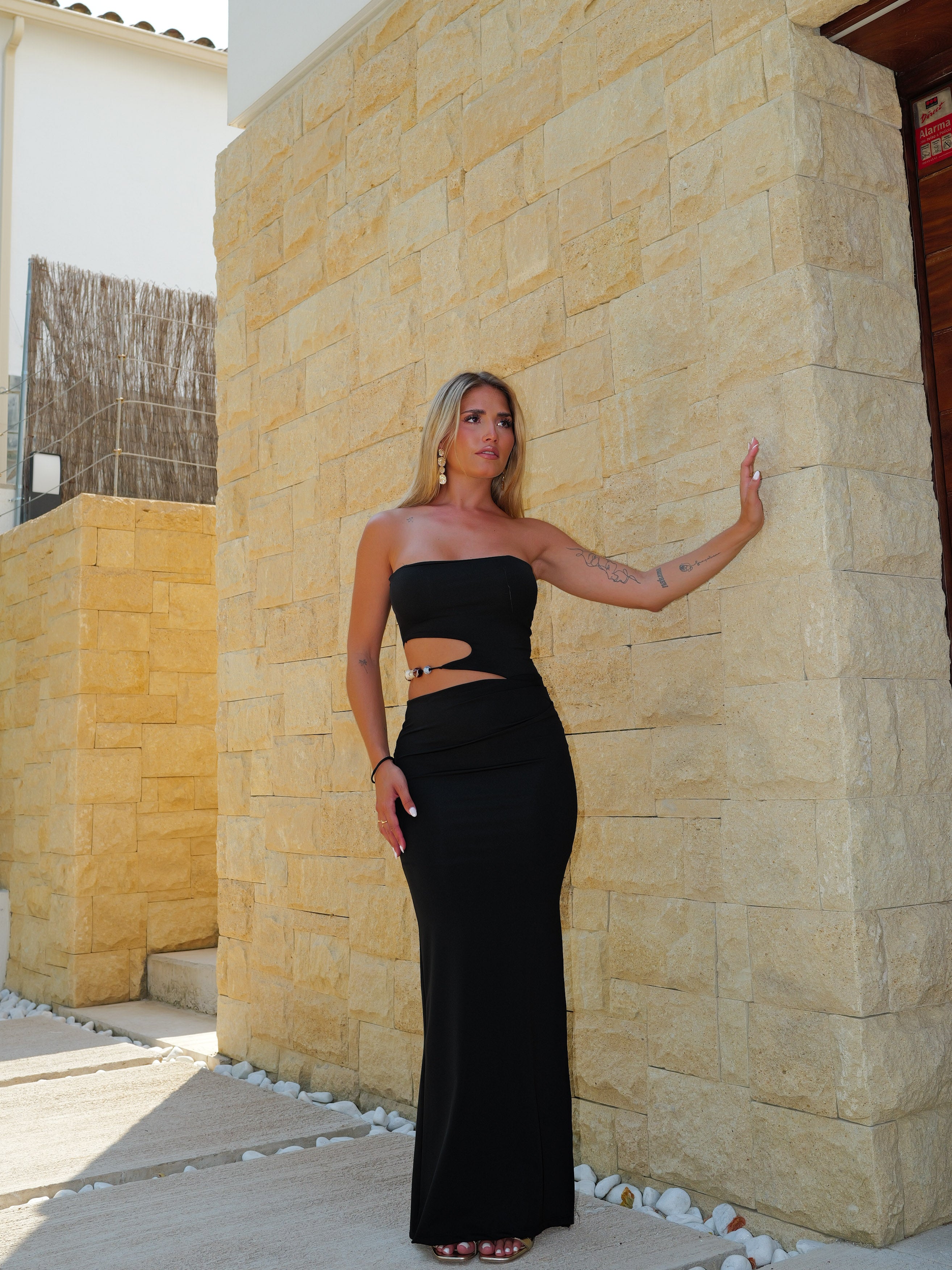 Vestido palabra abalorios negro