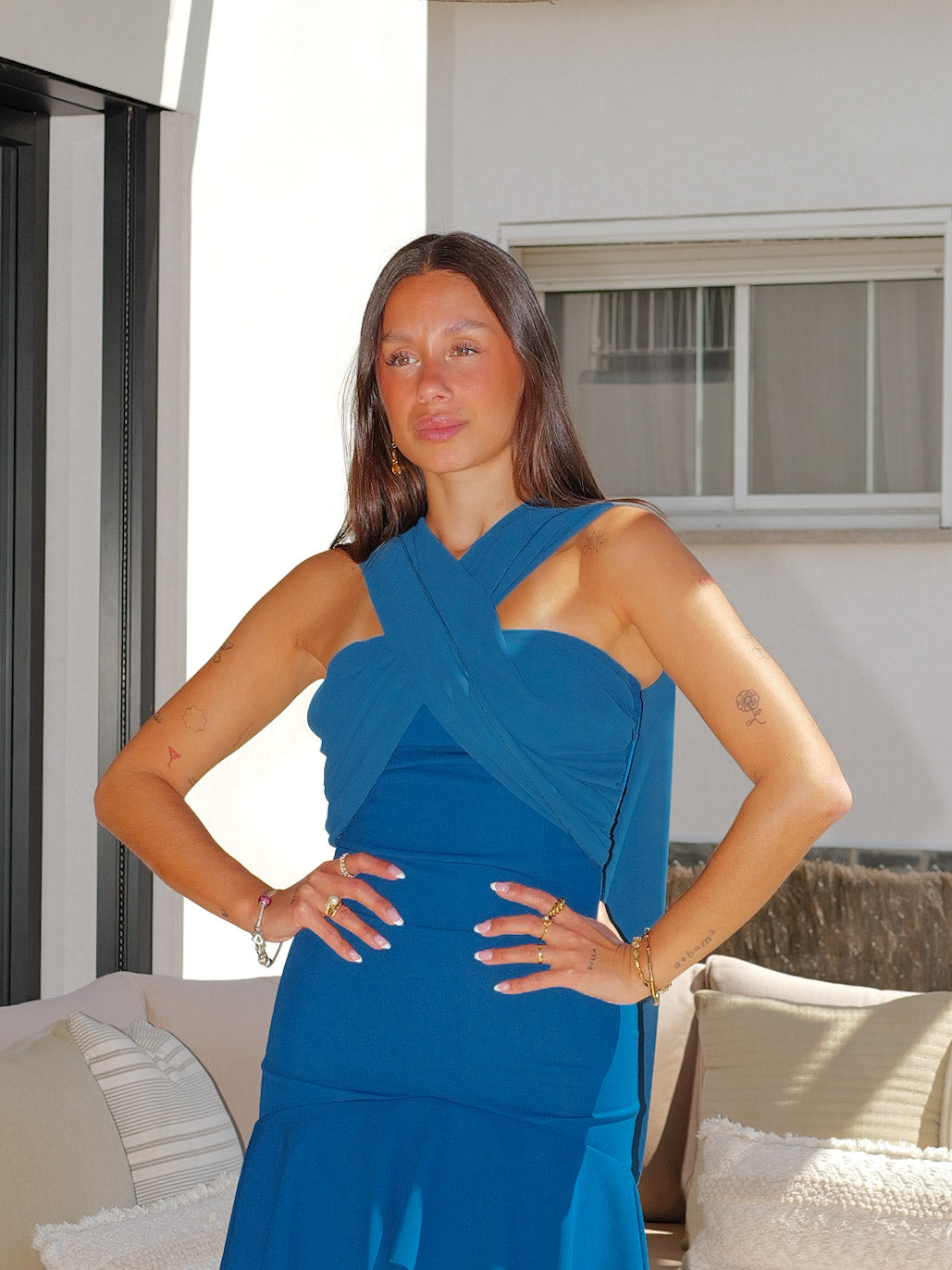 Vestido volantes multi tulle petróleo