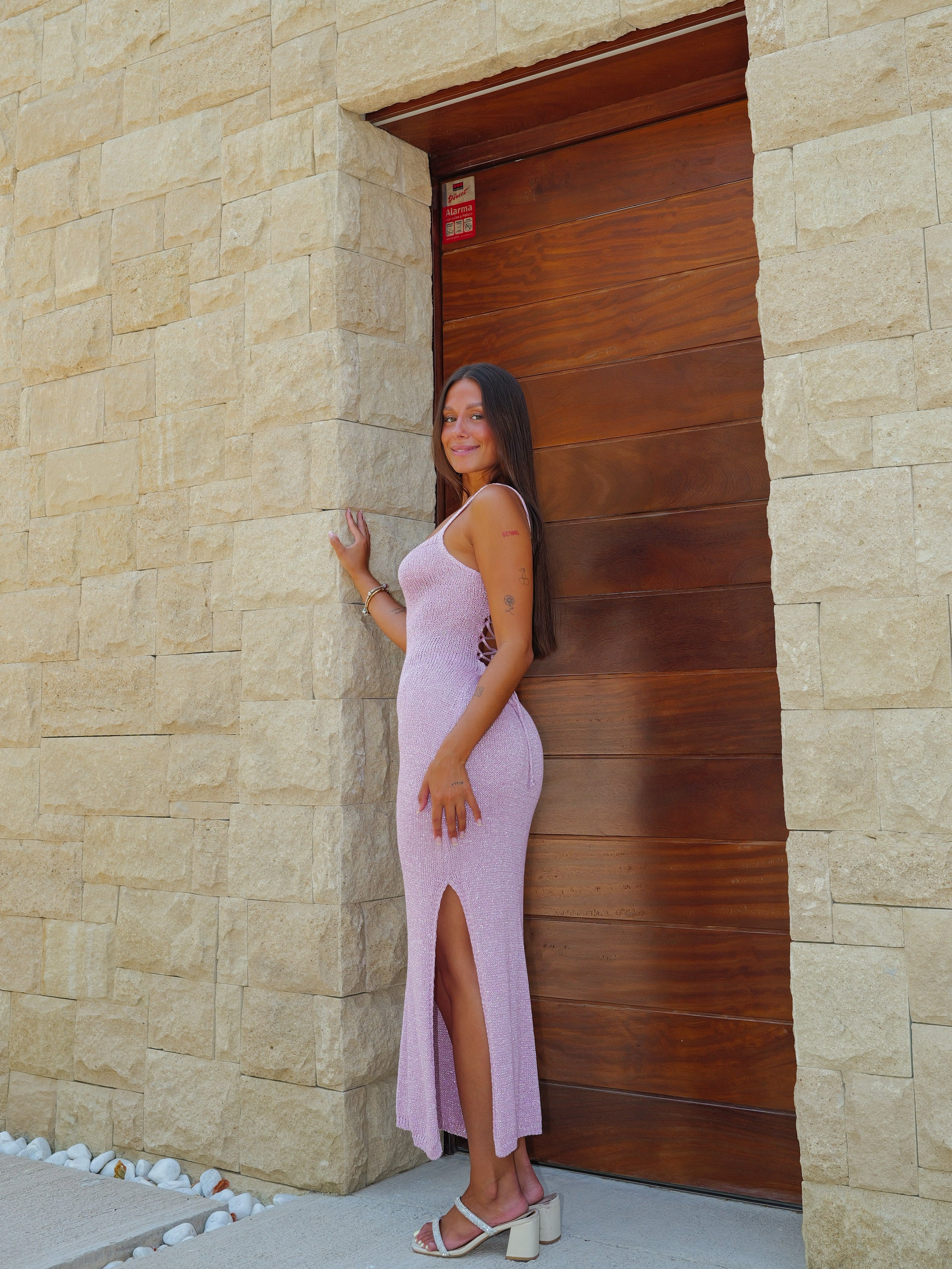 Vestido midi punto rosa
