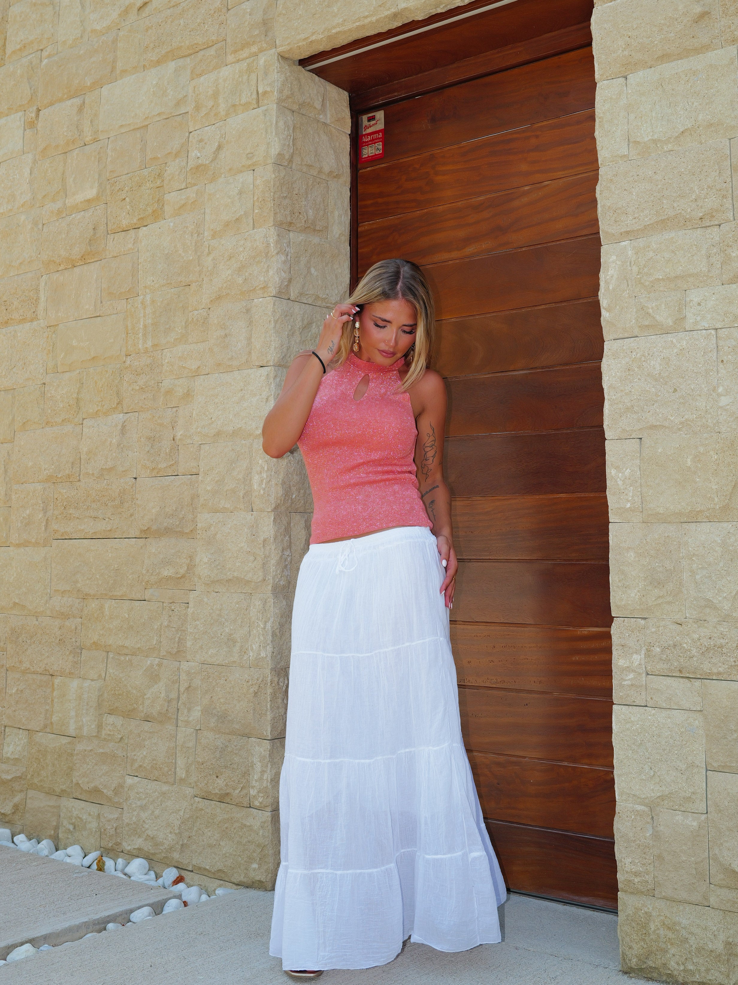 Falda midi cordón blanca