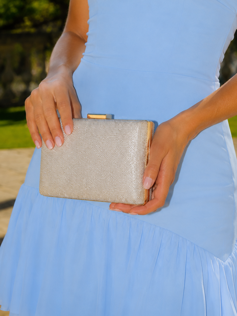 Clutch brillitos rectángulo dorado