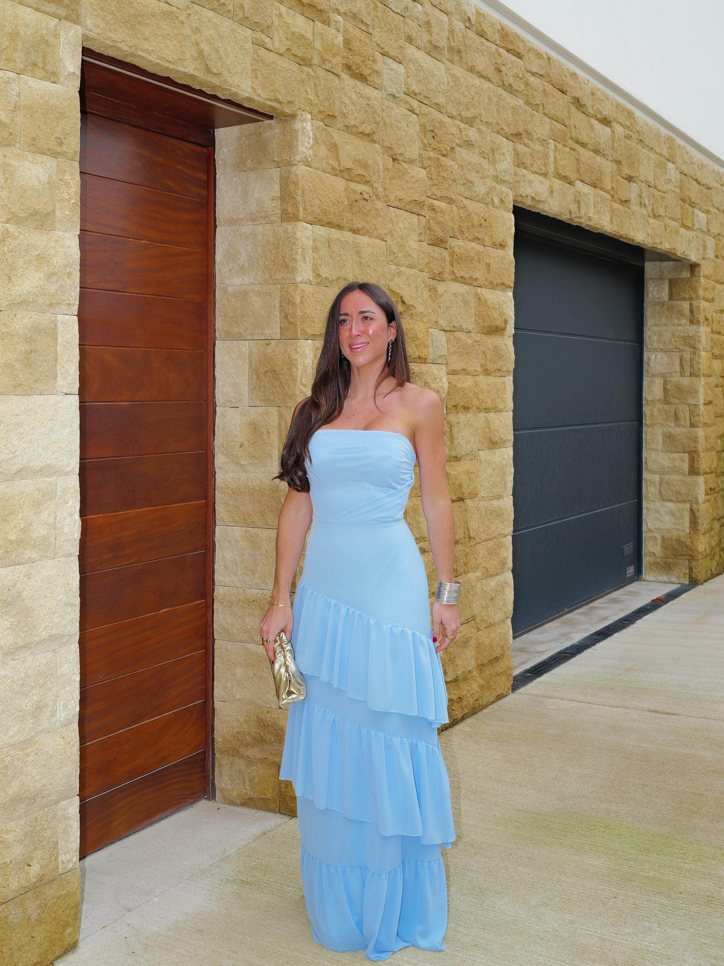 Vestido palabra volantes celeste