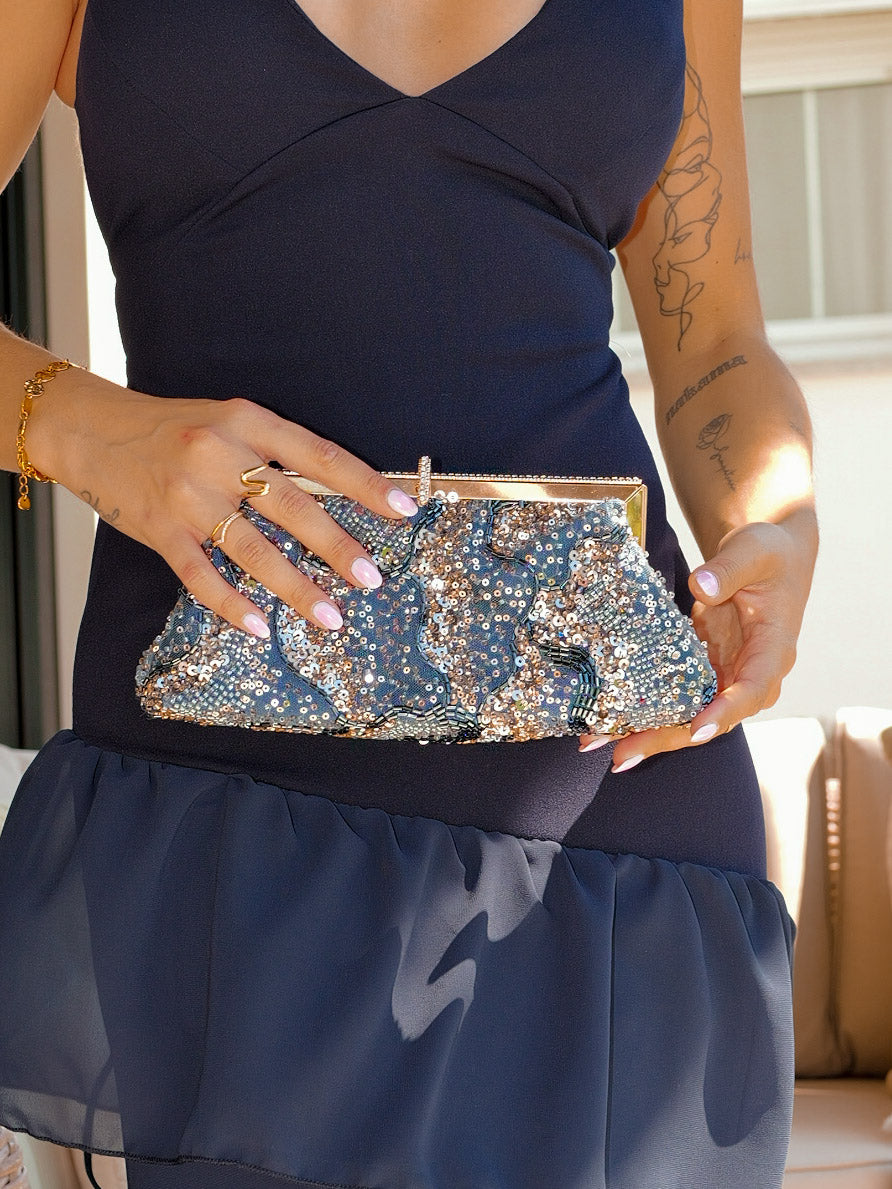 Clutch bombonera lentejuelas marino
