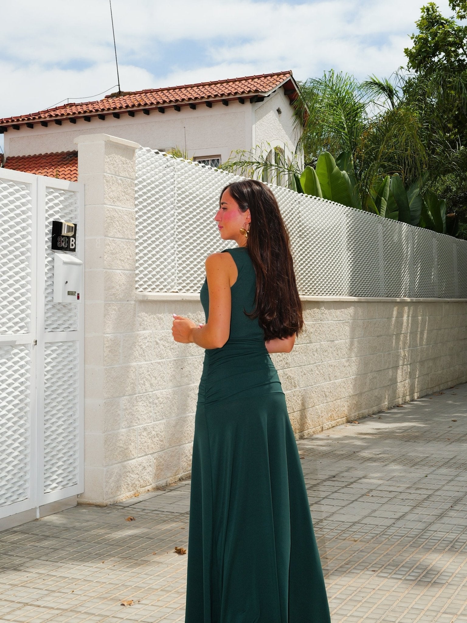 Robe asymétrique à manches bandeau couleur bouteille - SORELLAS