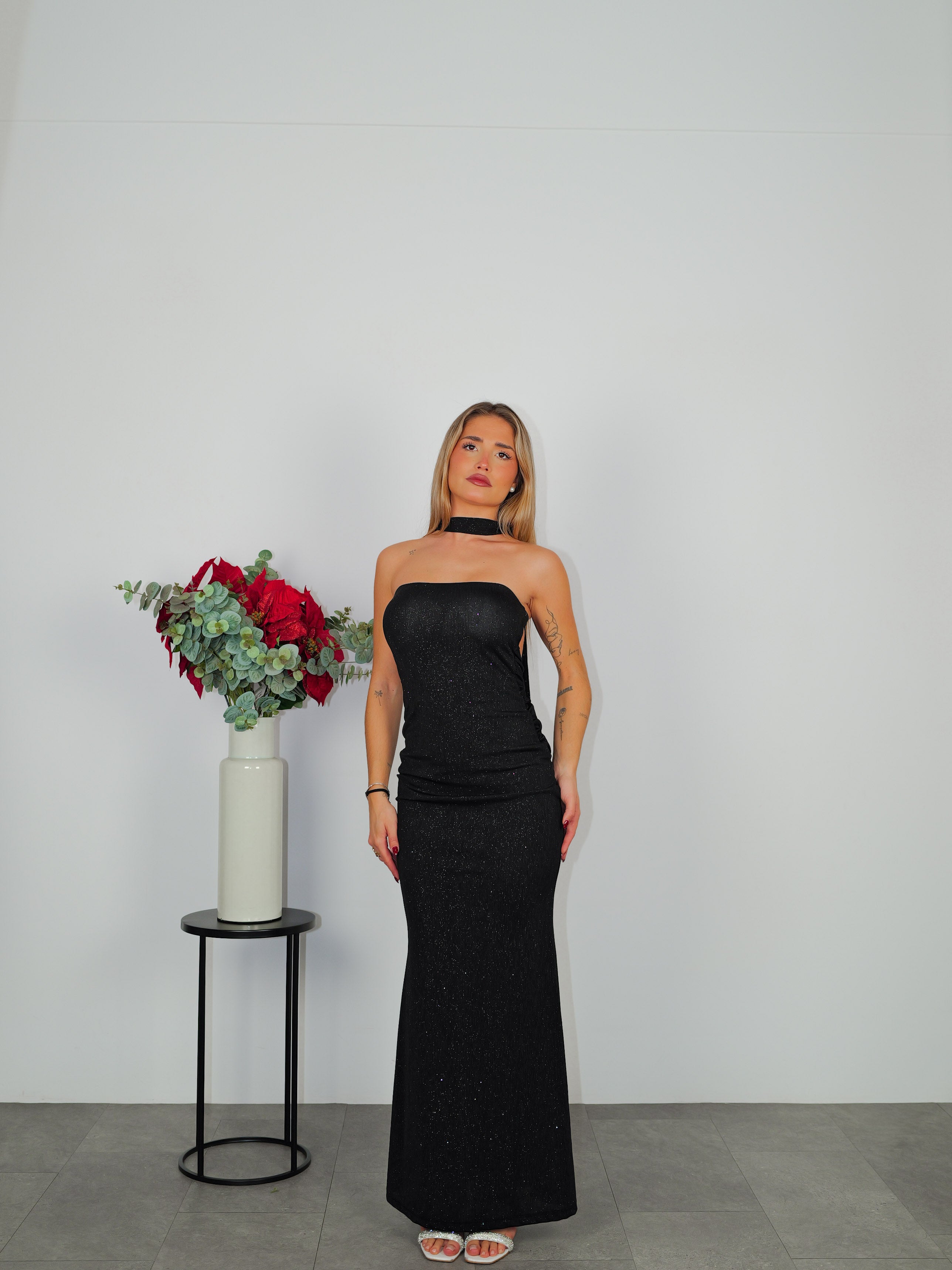 Vestido palabra espalda lurex negro