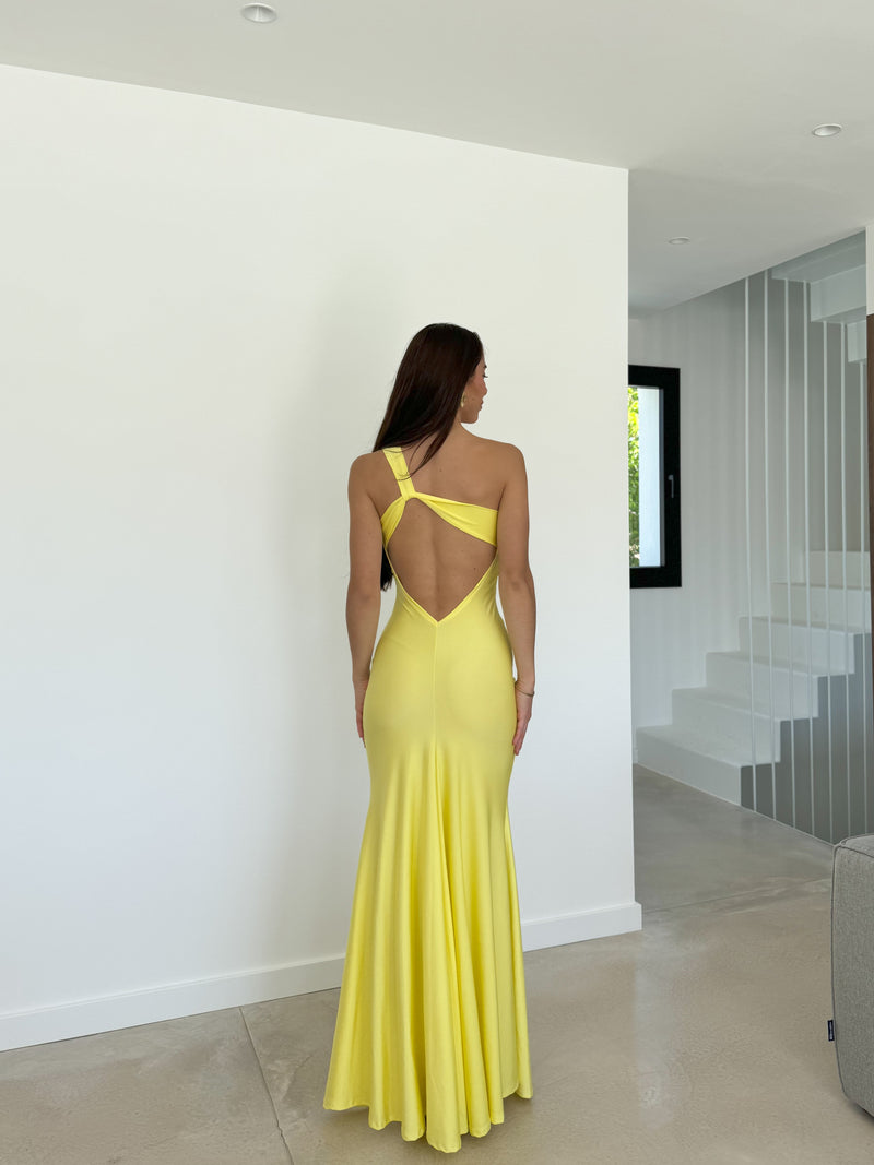 Vestido asim espalda nudo amarillo