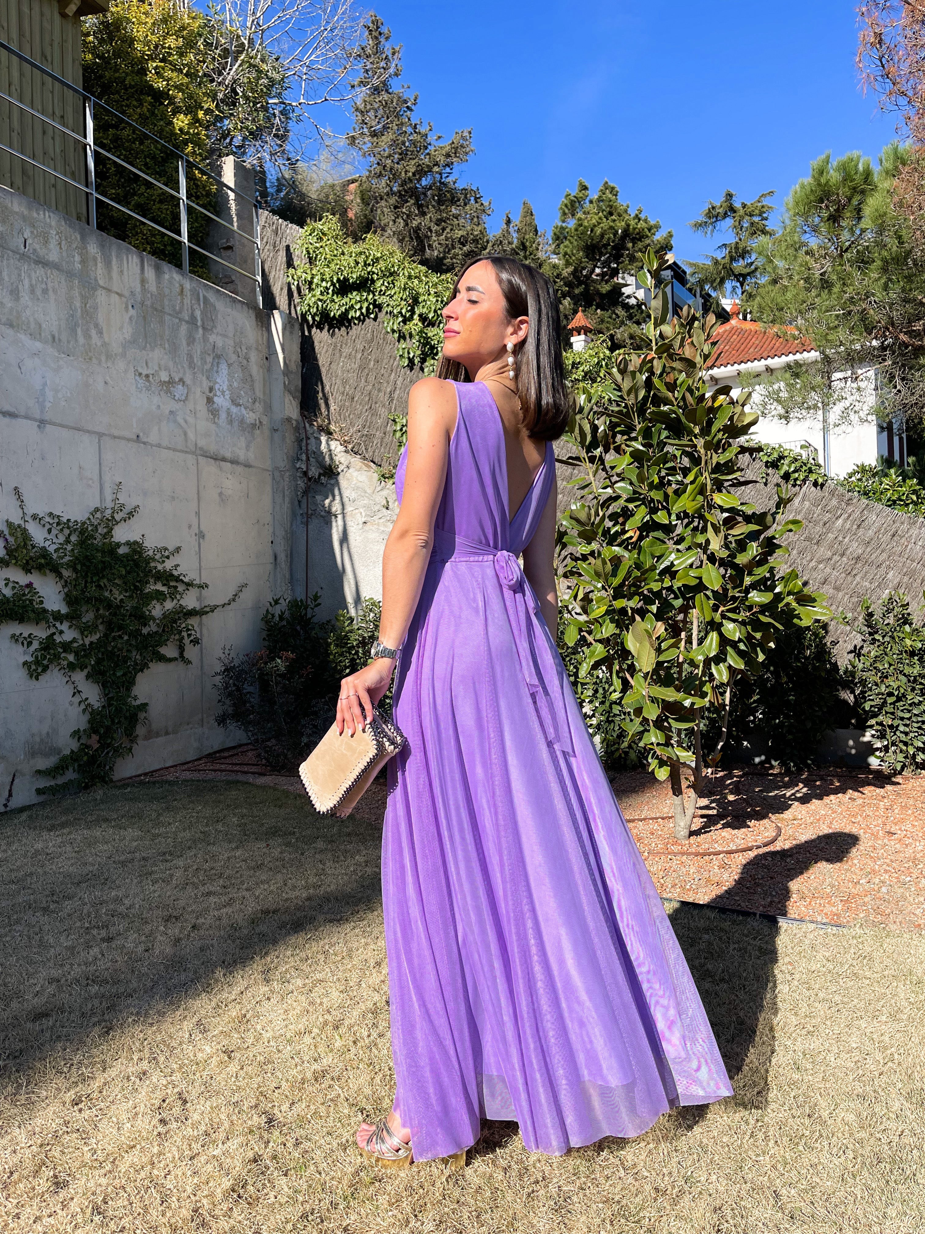 Vestido tulle pico lila