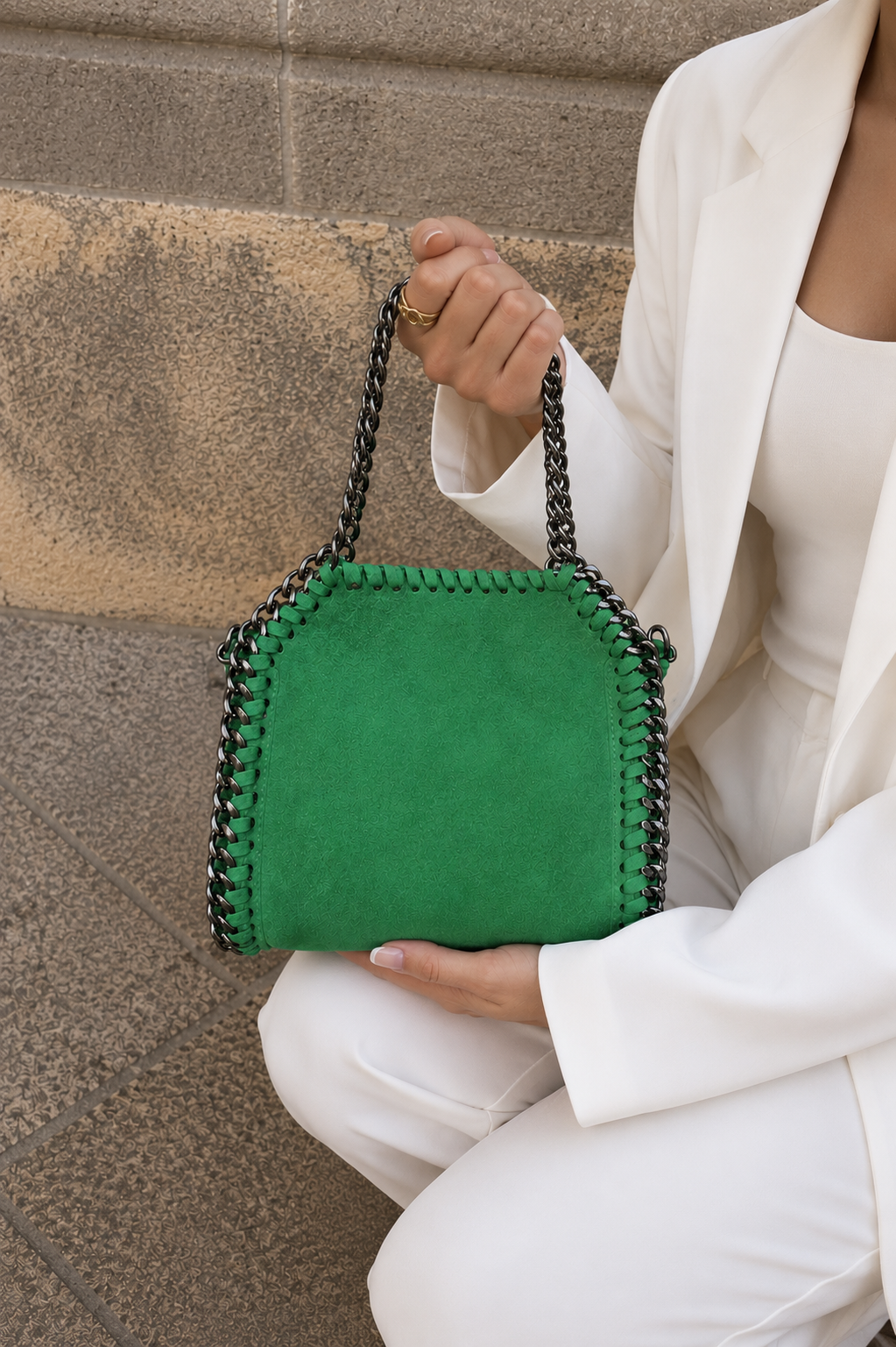 Green suede pocket bag