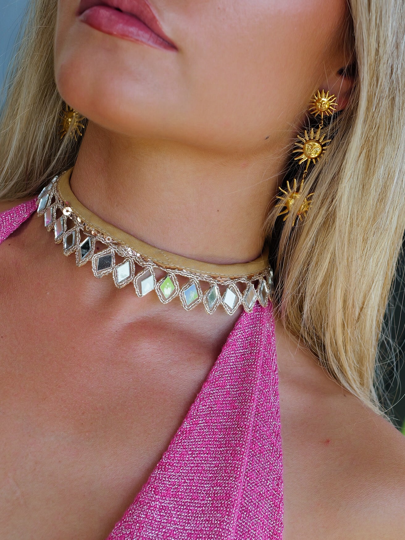 Collar choker espejo dorado