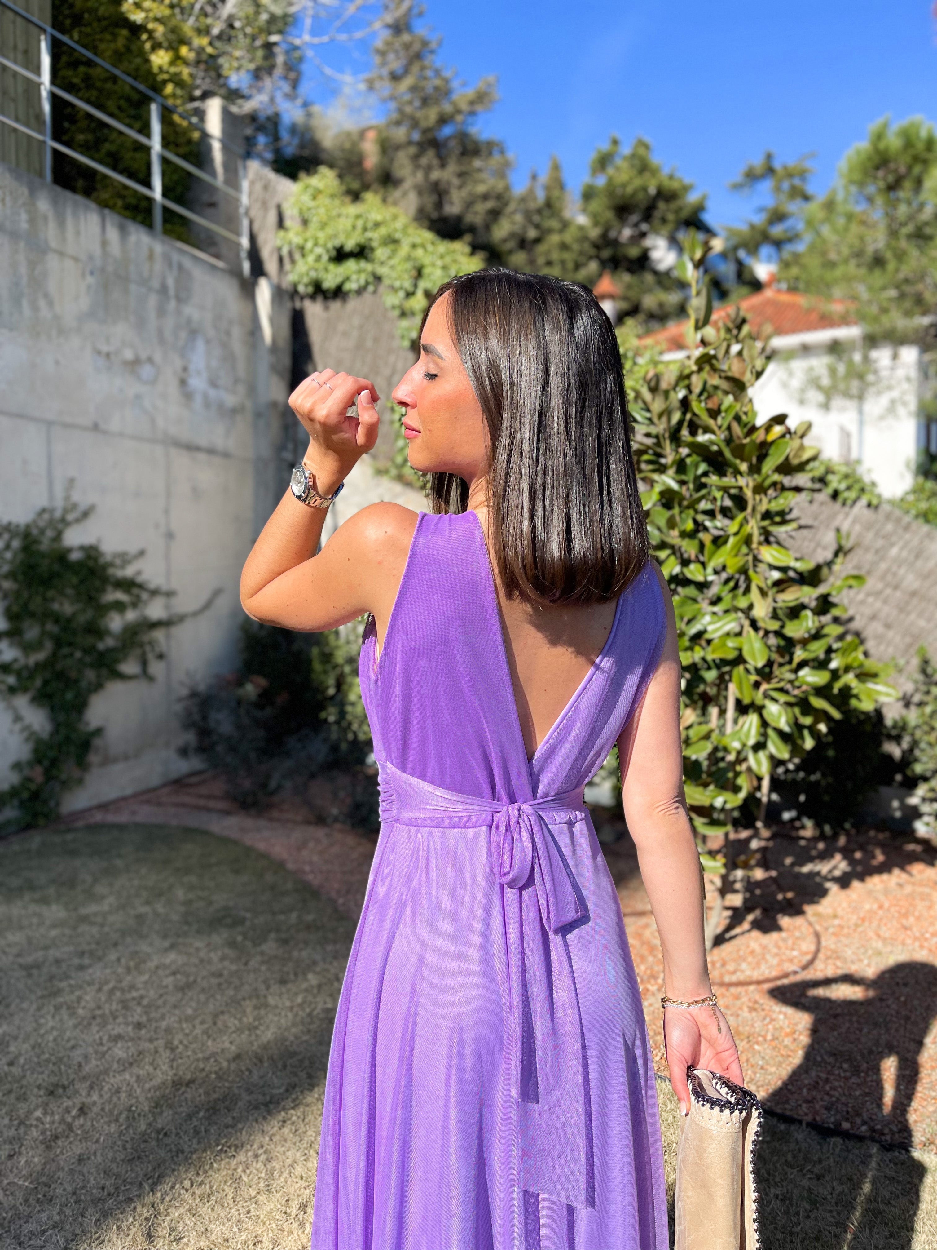 Vestido tulle pico lila