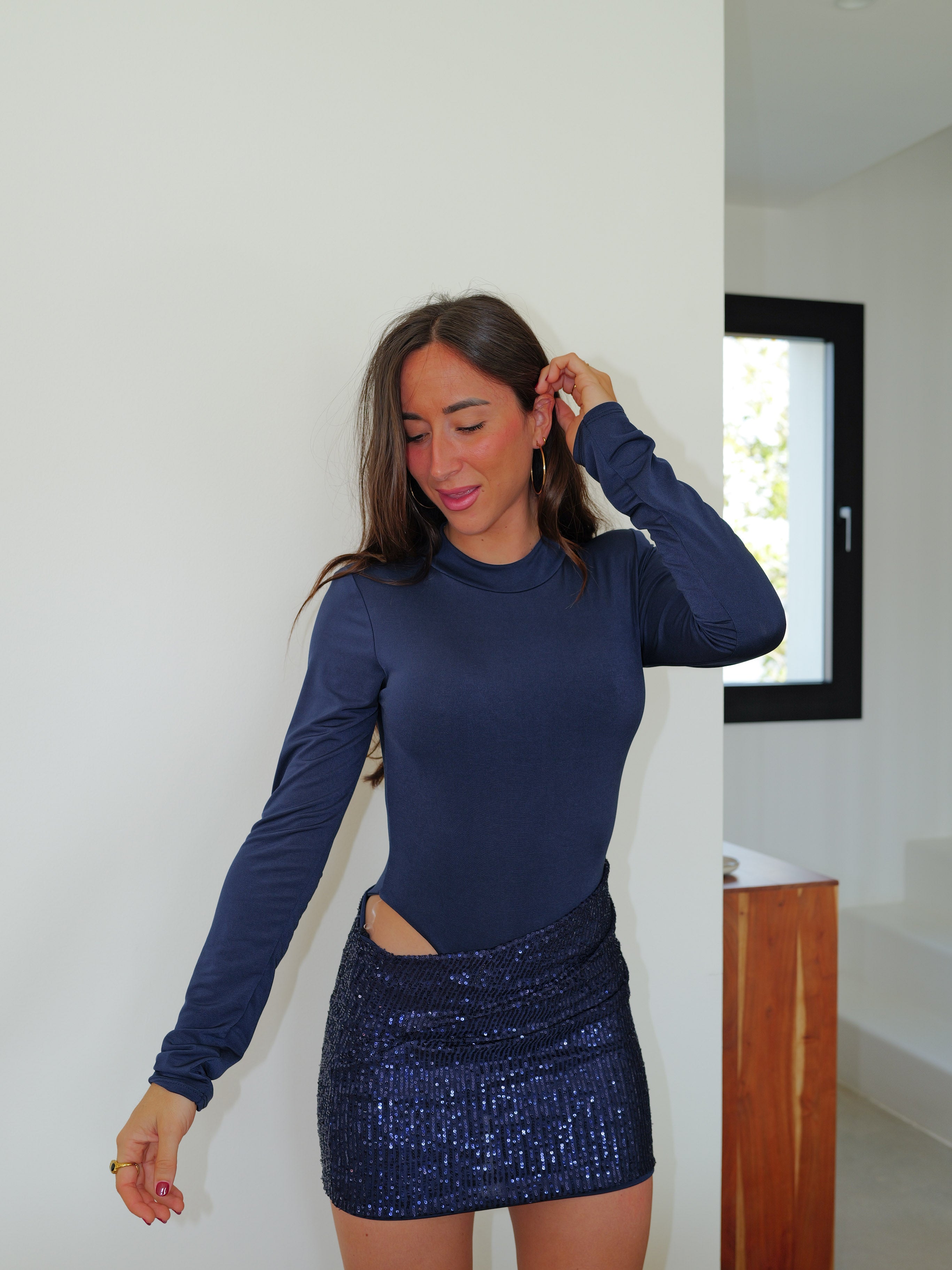 Vestido mini body lentejuelas marino