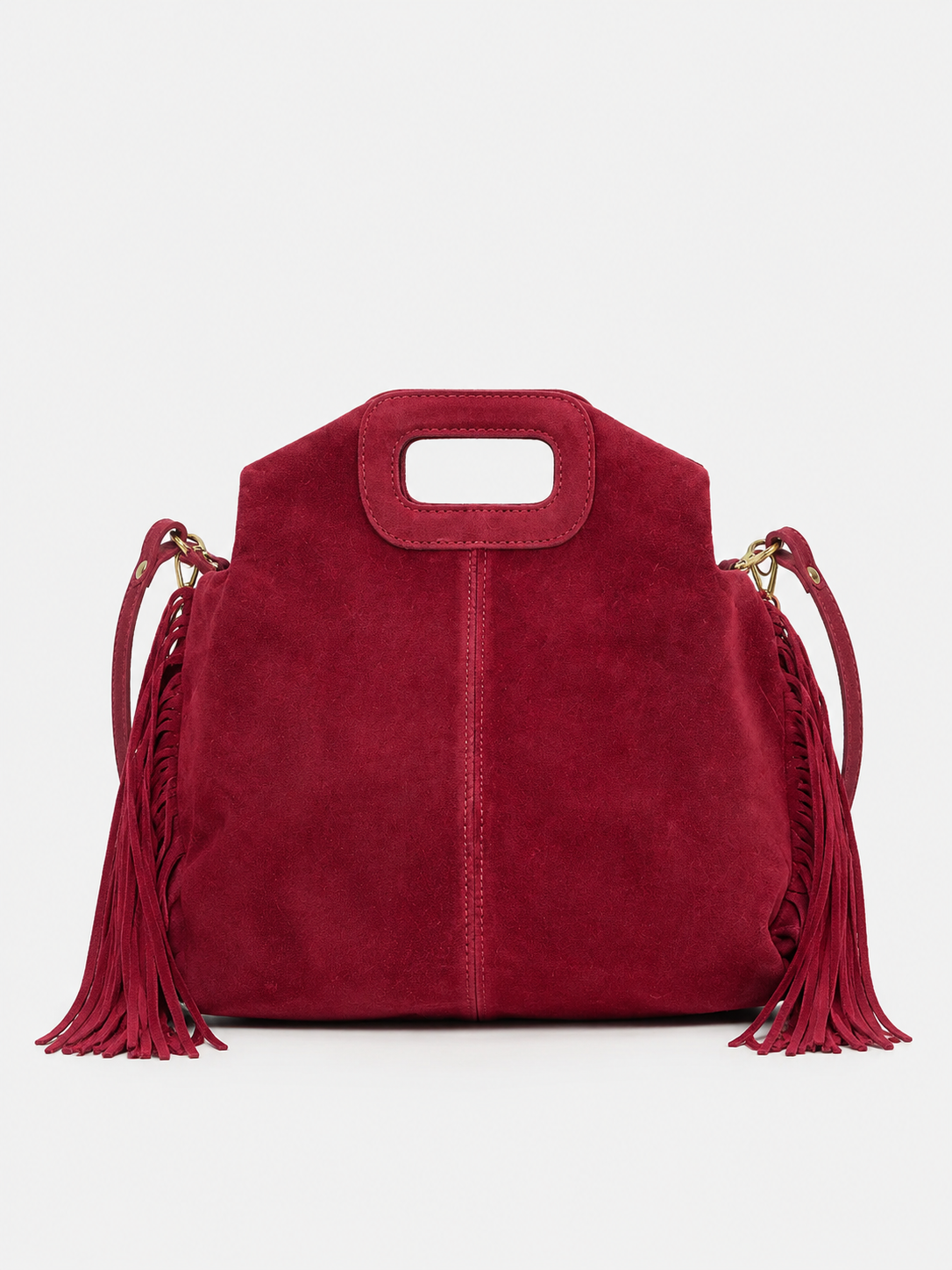 Bolso liso piel flecos burdeos