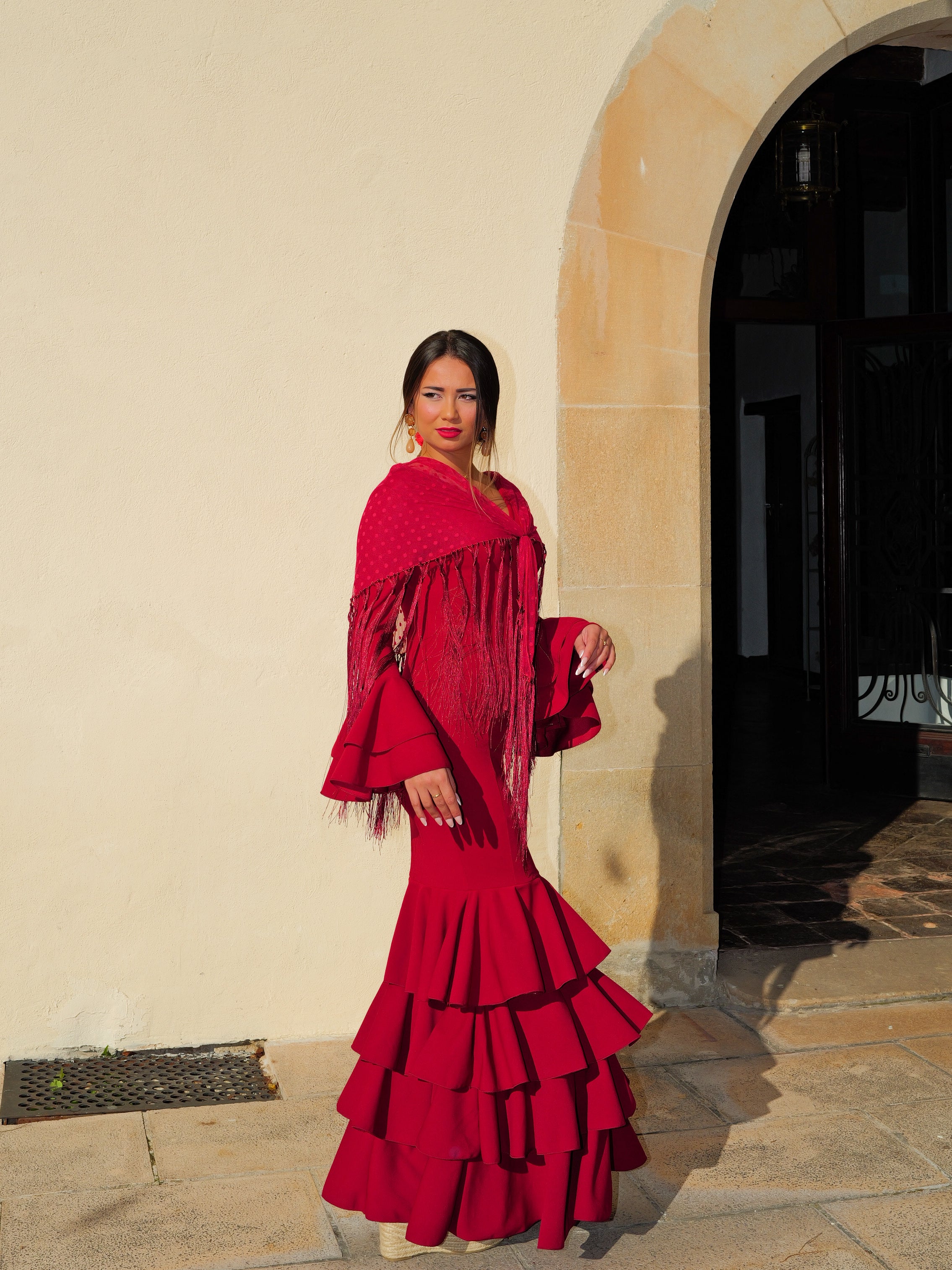 Traje flamenca volantes burdeos