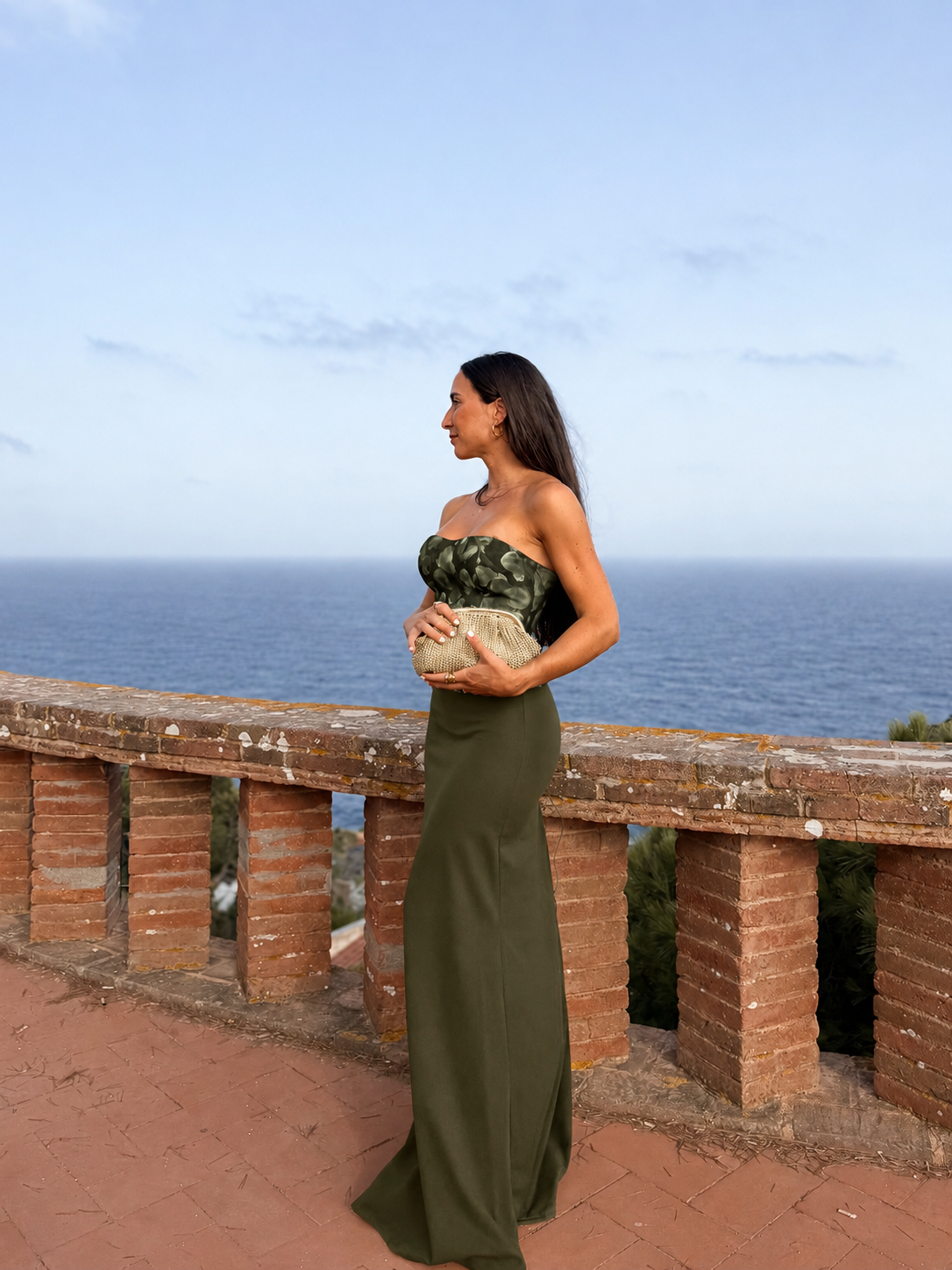 Vestido corsé estampado oliva