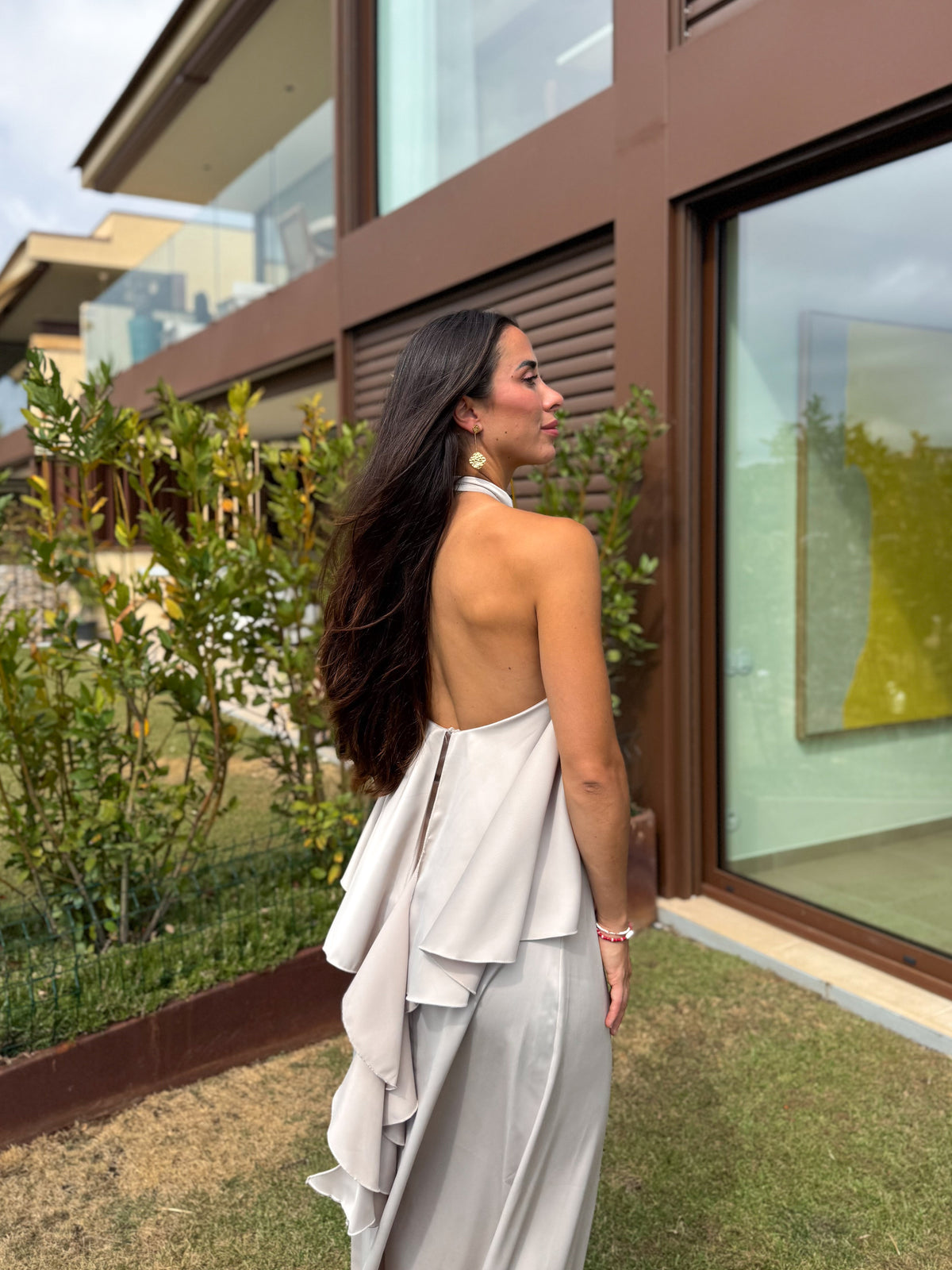 Vestido raso capa beige