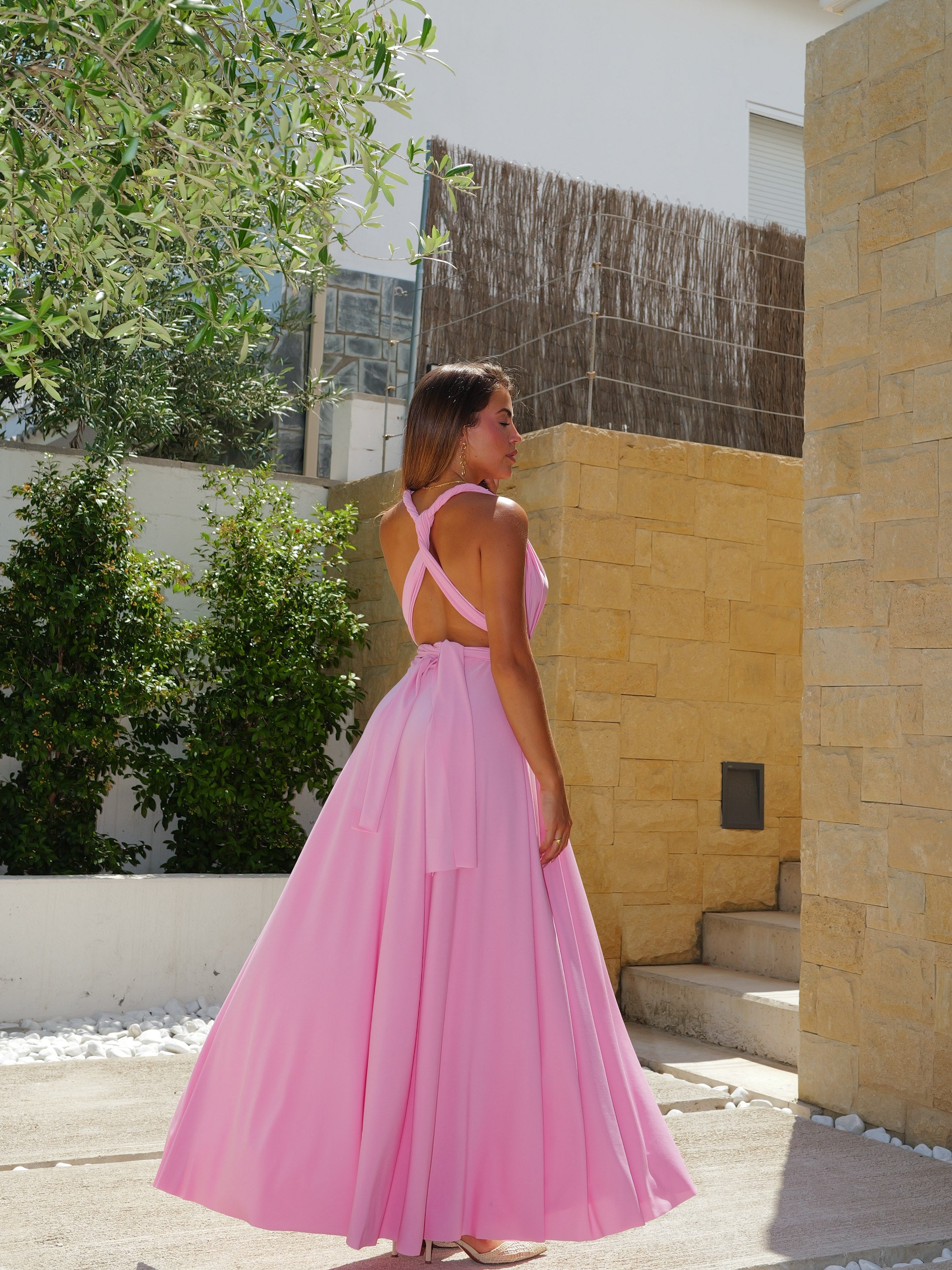 Vestido largo multi rosa