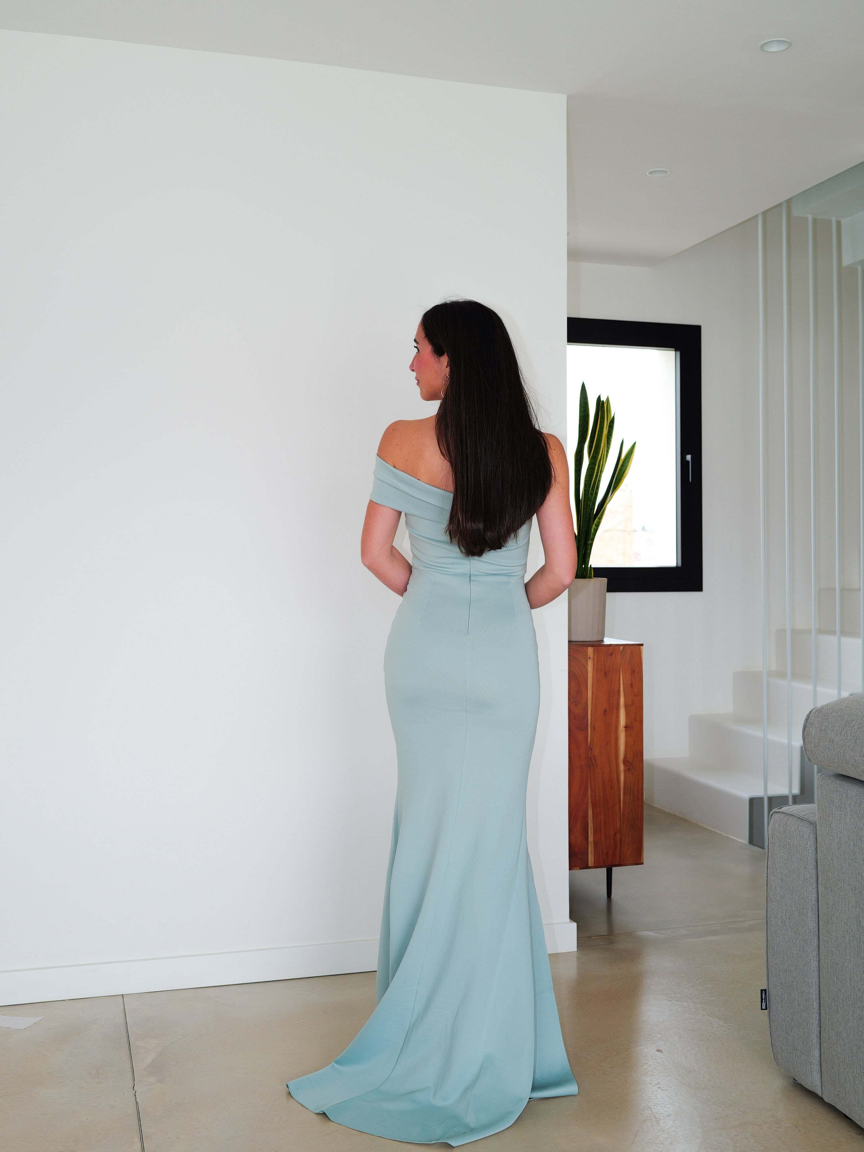 Vestido banda asimétrico fruncido menta