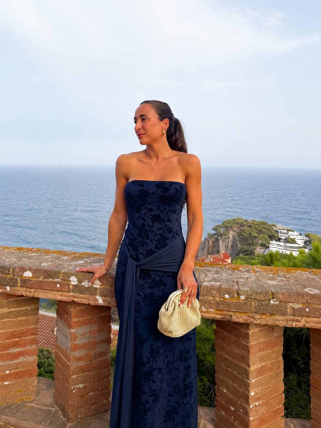 PREVENDITA - Abito in tulle con fiori color blu marino