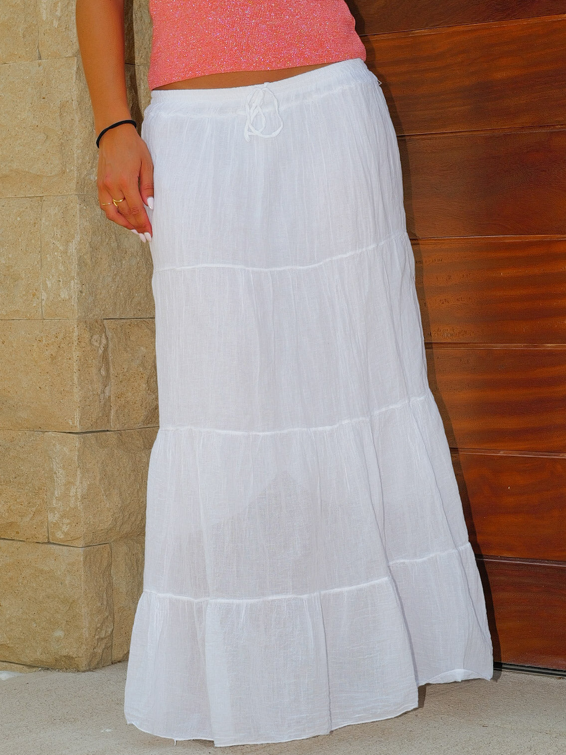 Falda midi cordón blanca