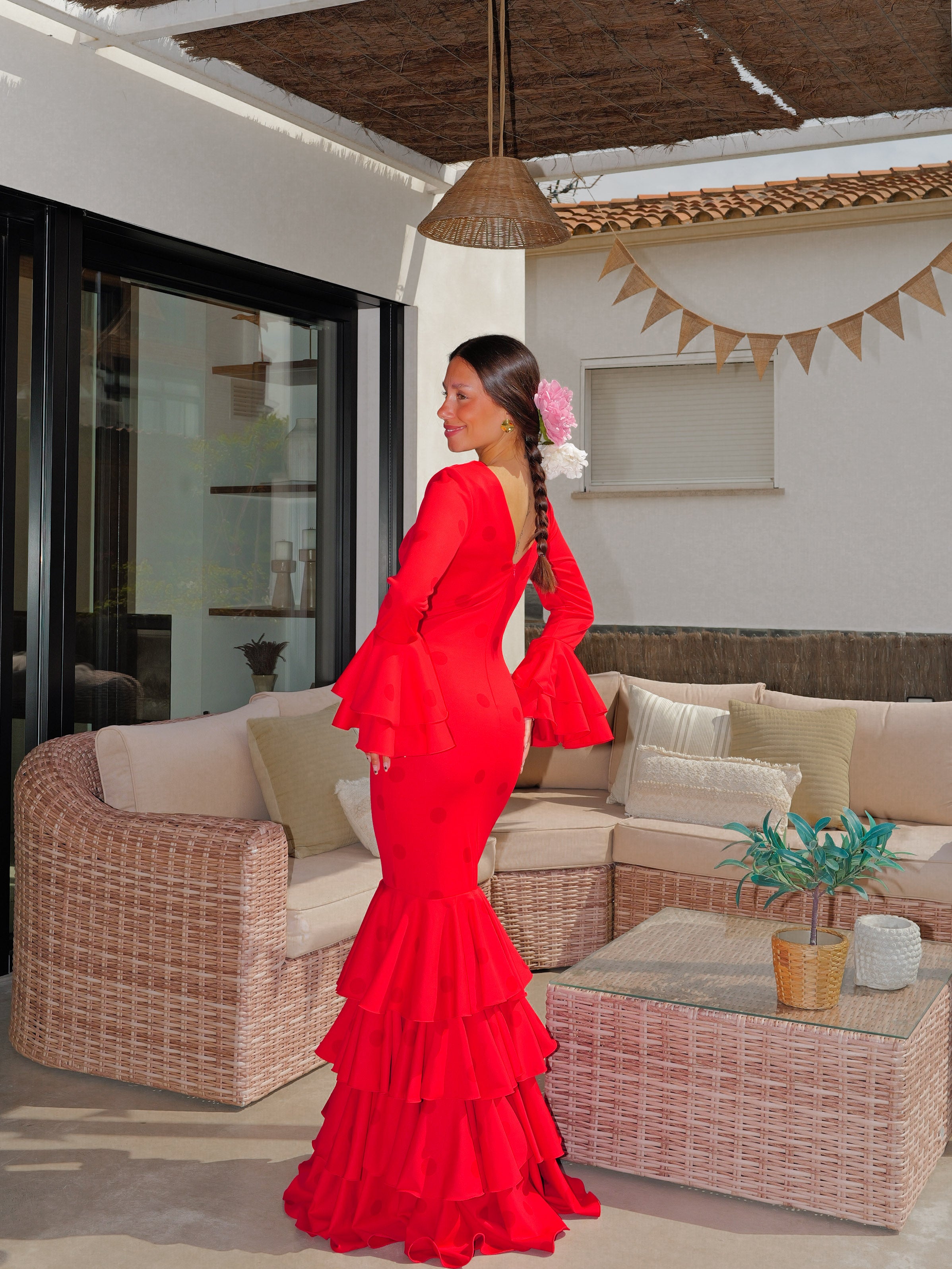 Traje flamenca volantes pico lunares rojo