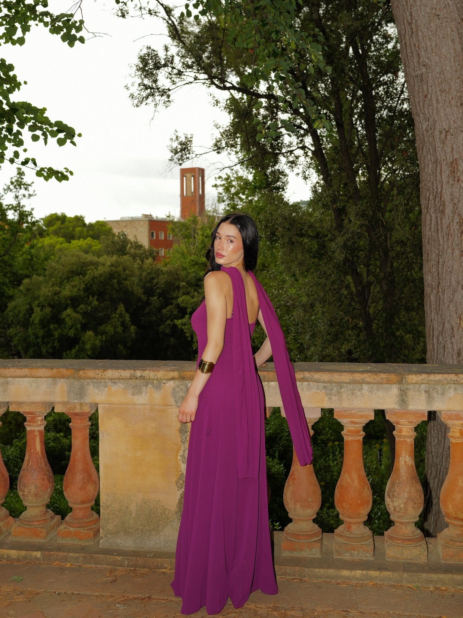 Long eggplant georgette cape dress Long eggplant georgette cape dress