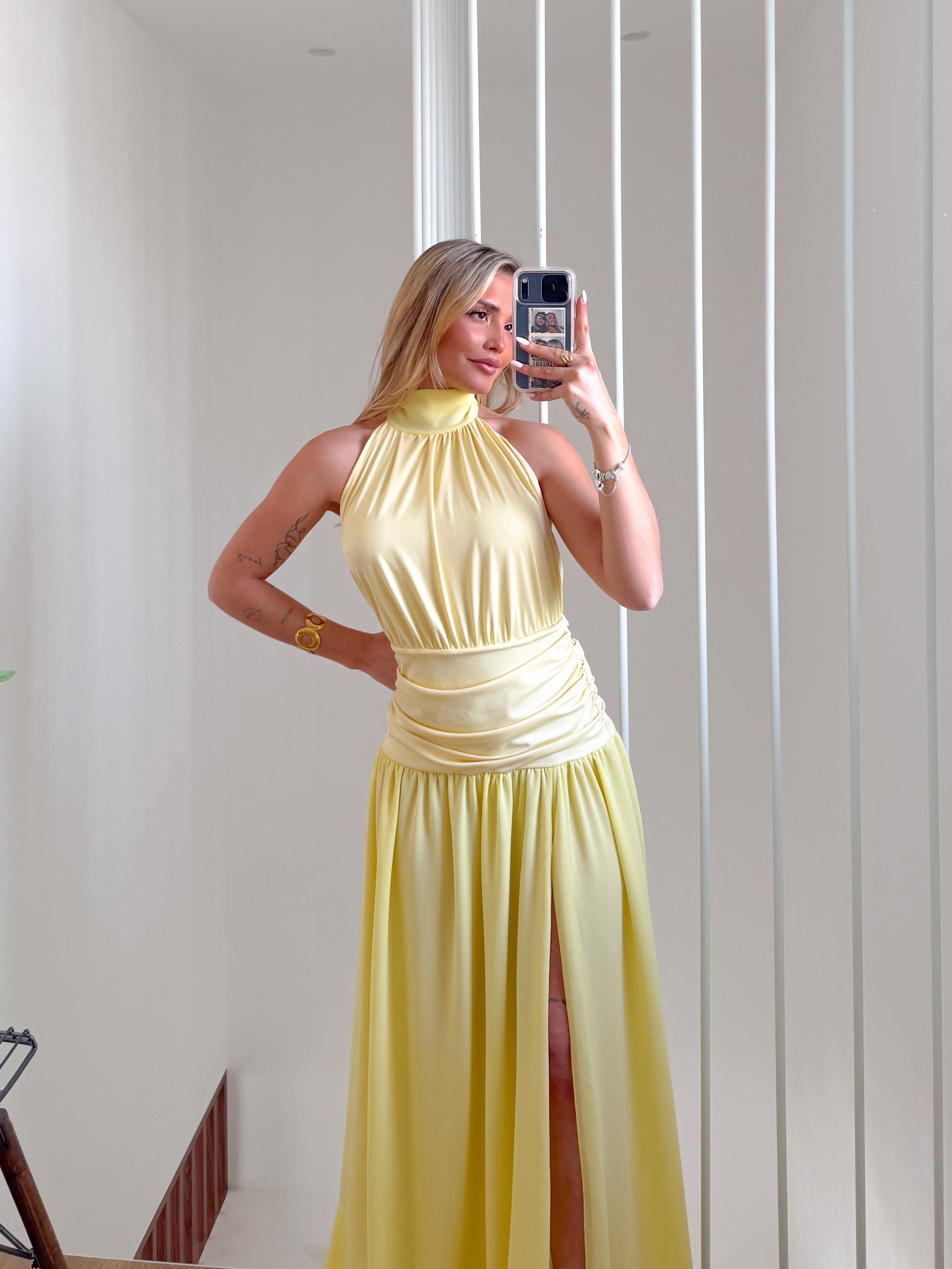 Long yellow georgette skirt dress