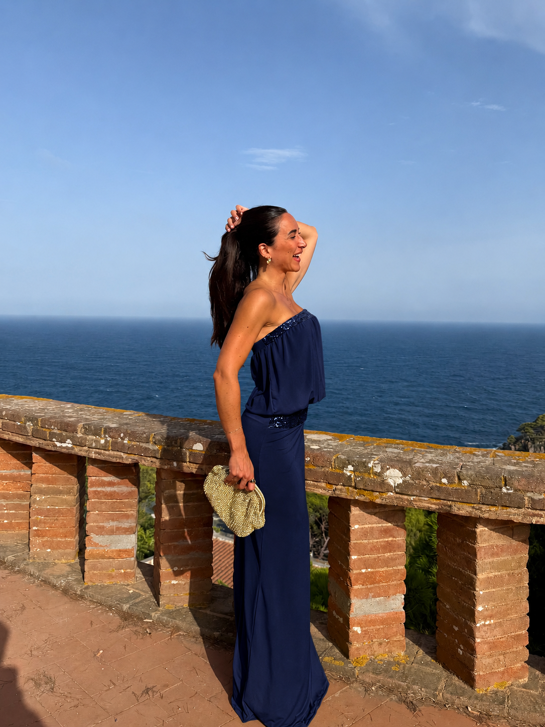 PREVENDITA - Abito lungo con motivo a glitter blu marino