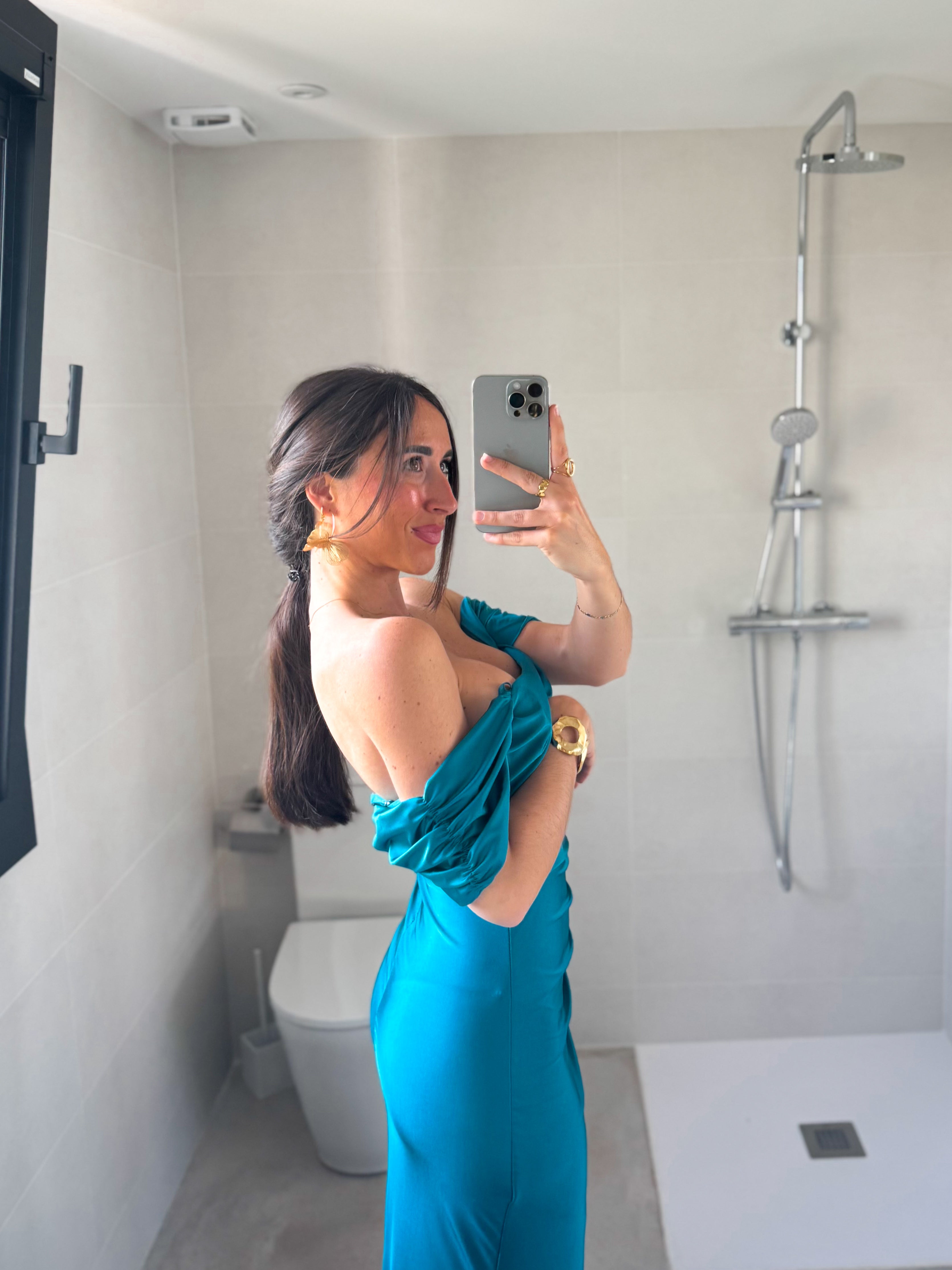 Vestido palabra manguito petróleo