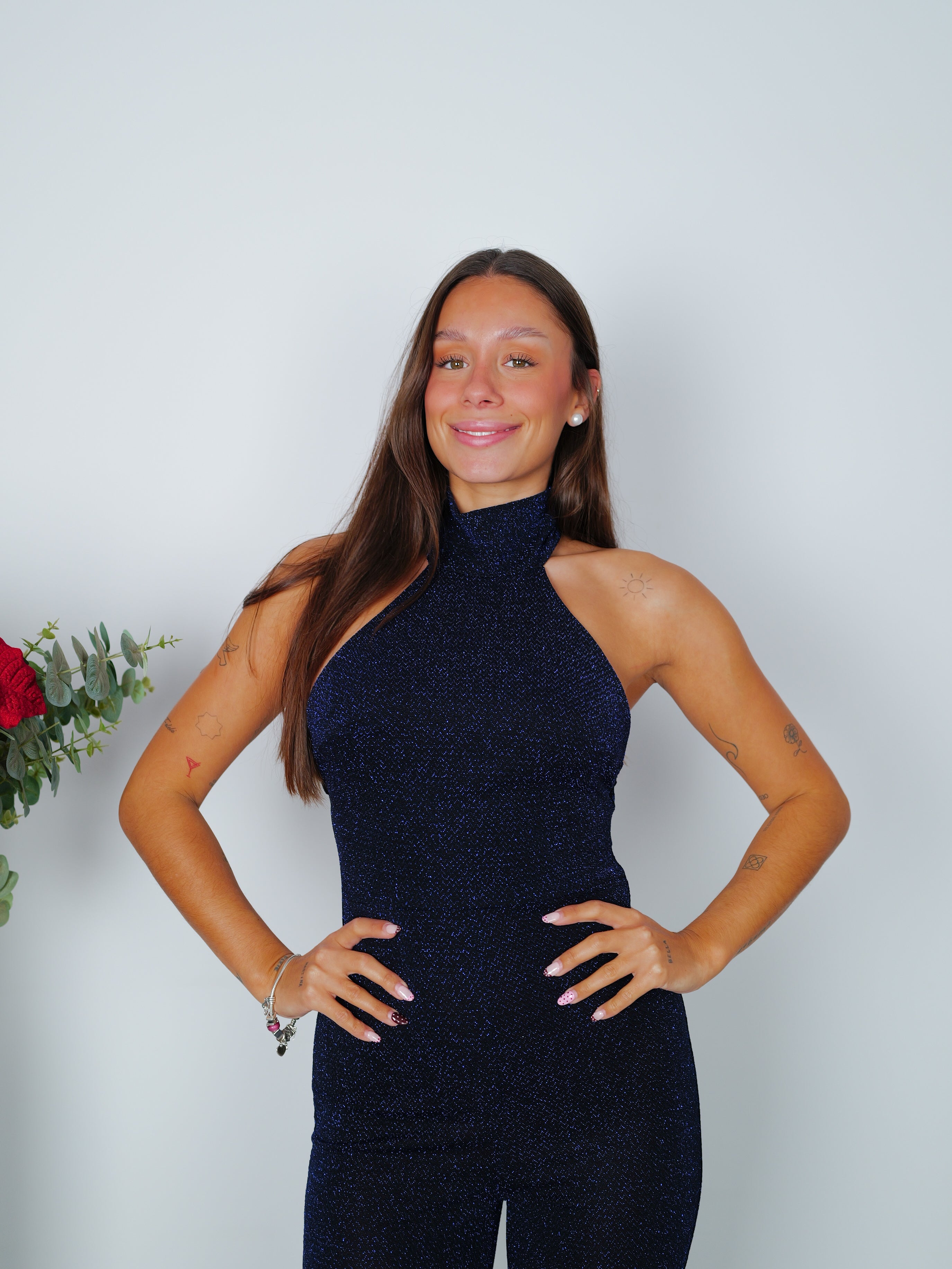 Mono lurex cuello halter marino