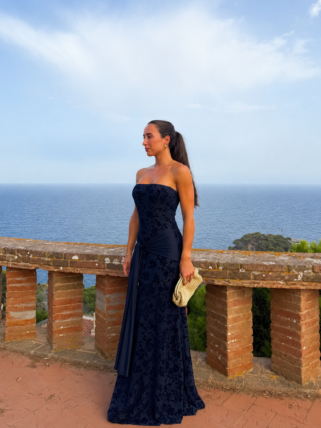 PREVENDITA - Abito in tulle con fiori color blu marino