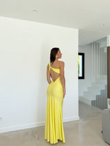 Vestido asim espalda nudo amarillo