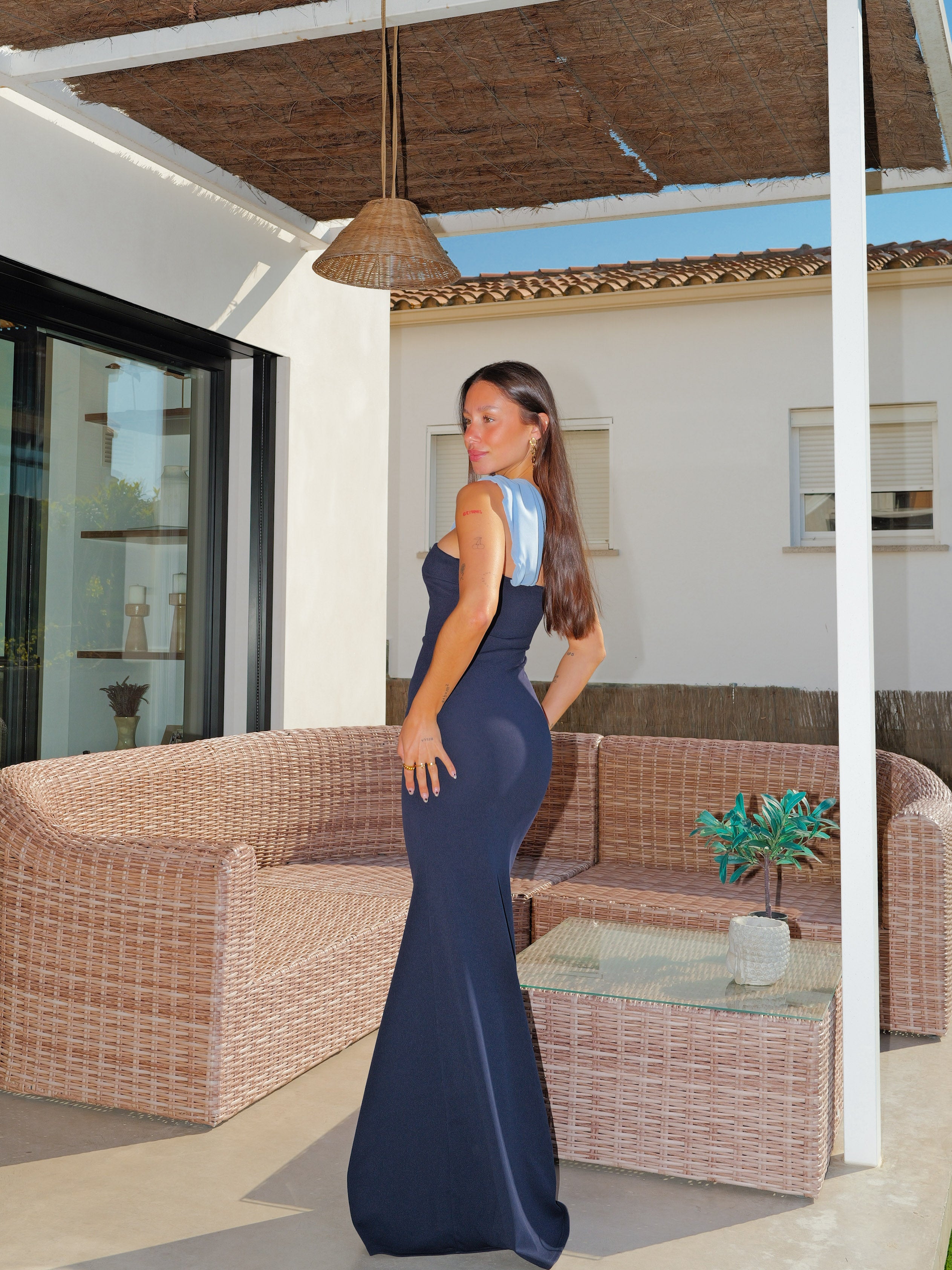 Vestido asim manga multi marino